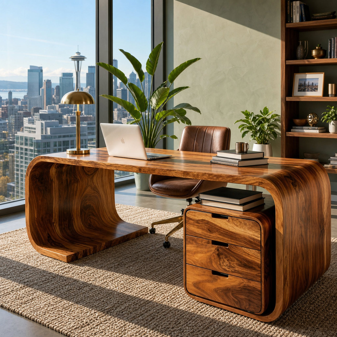 Modern Wooden Desk With Curved Base For Home Office - product view 6