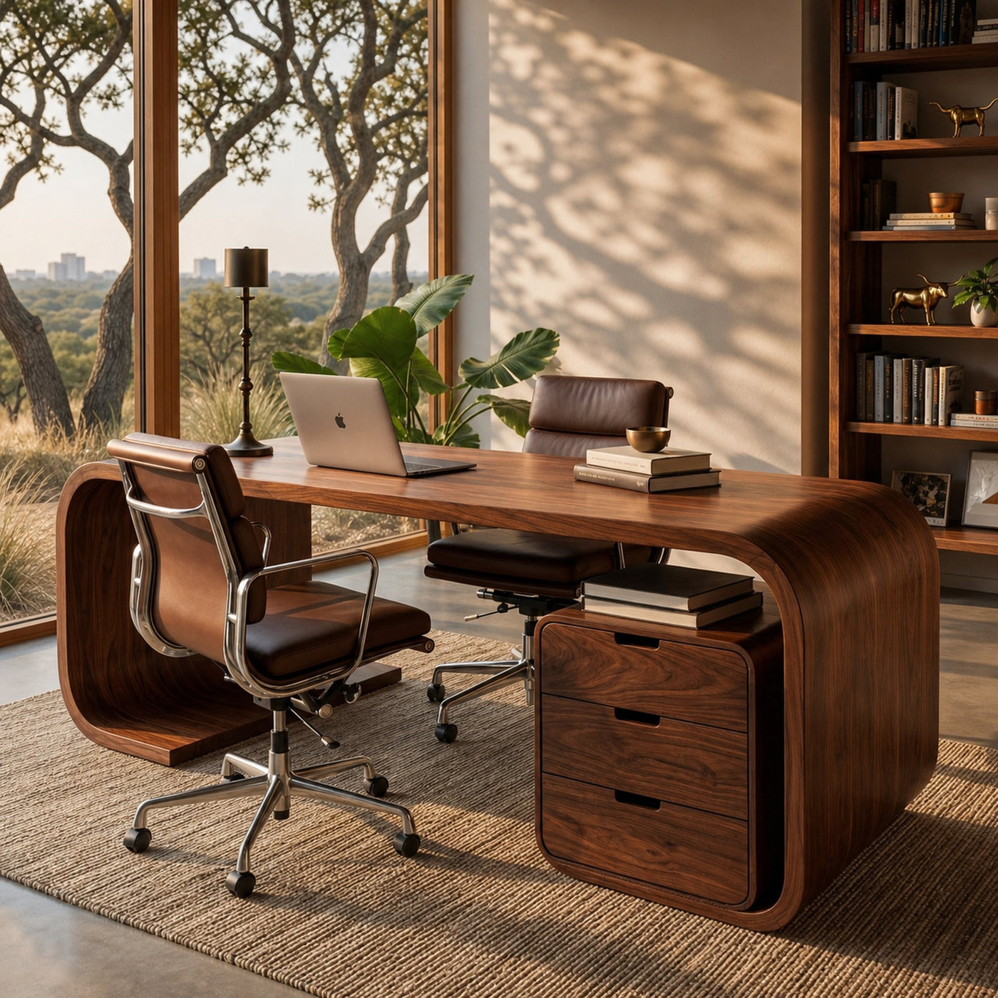 Modern Wooden Desk With Curved Base For Home Office - product view 7