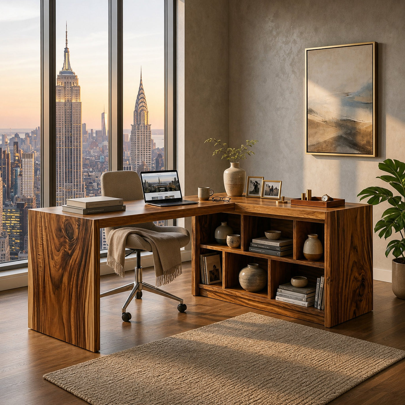 Modern Wooden Desk With Shelves For Home Office