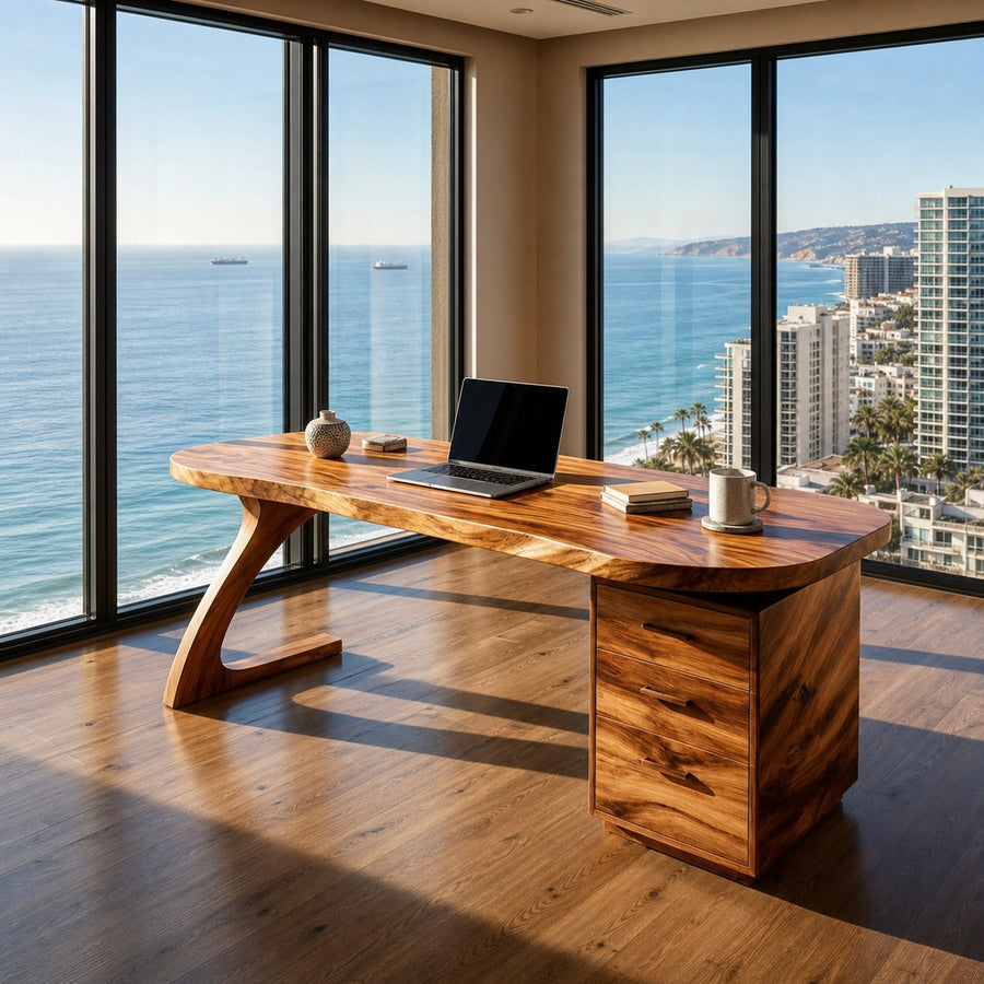 Modern Wooden Desk With Storage Drawers For Home Office