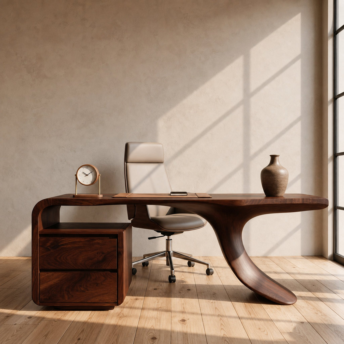 Modern Wooden Desk With Unique Curved Base For Workspace - product view 7