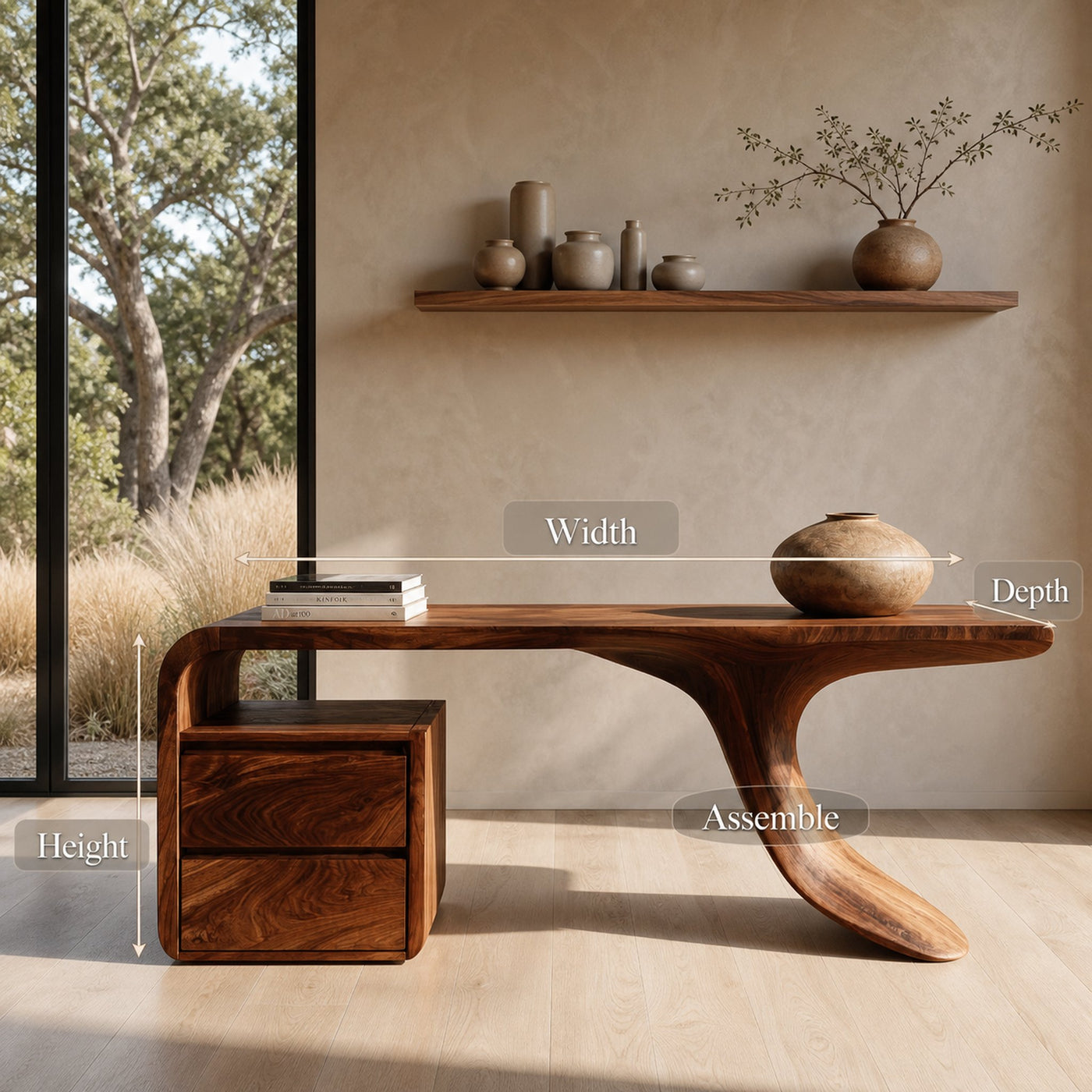 Modern Wooden Desk With Unique Curved Base For Workspace - product view 8