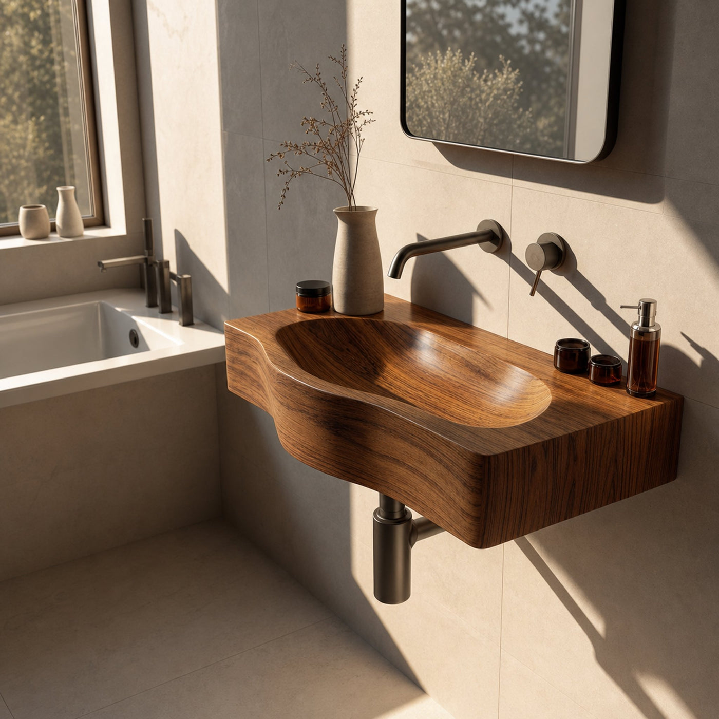 Modern Wooden Live Edge Wood Basin For Contemporary Vanity Decor - product view 6