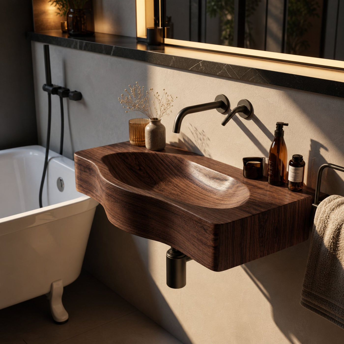 Modern Wooden Live Edge Wood Basin For Contemporary Vanity Decor - product view 7
