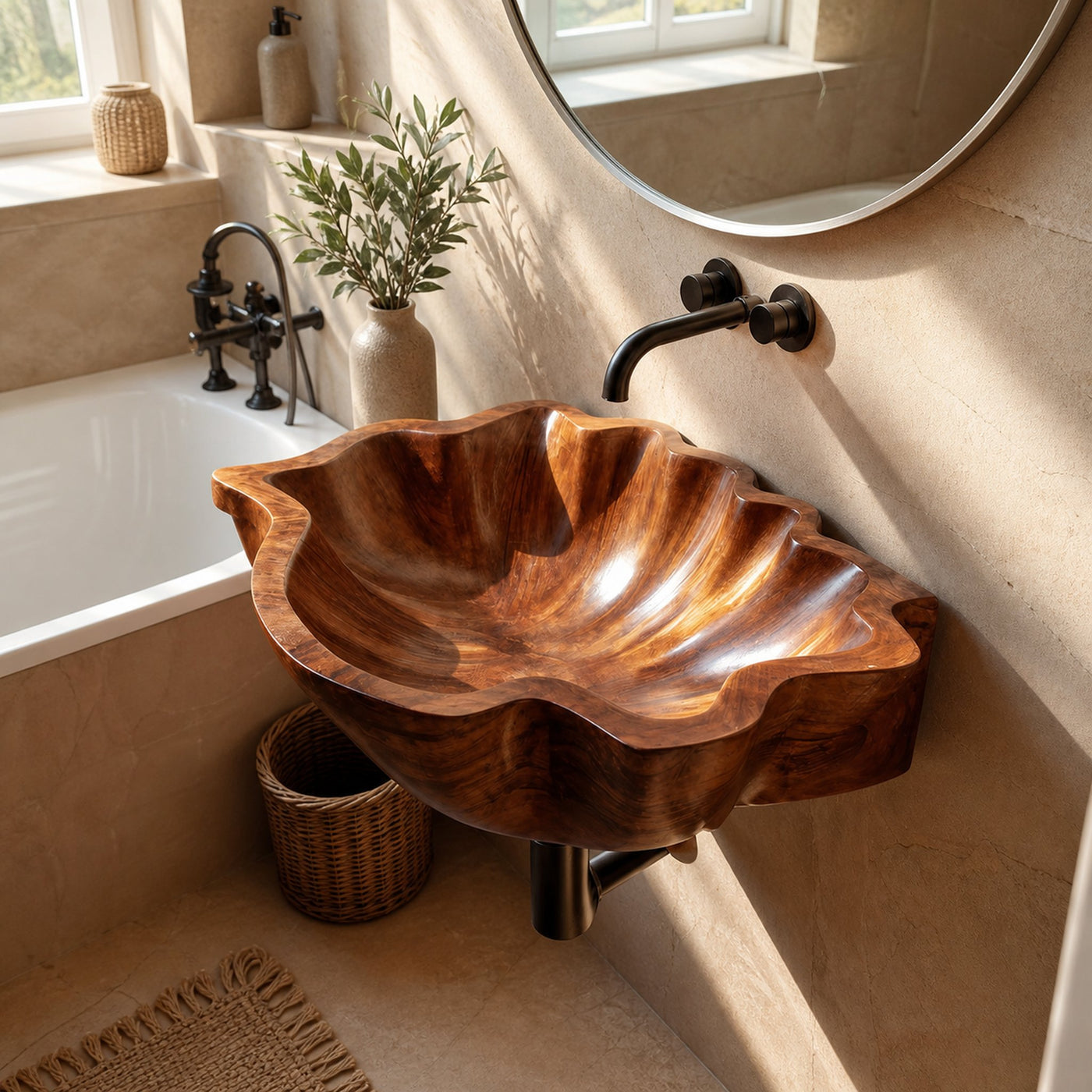 Modern Wooden Live Edge Wood Basin For High End Furniture Decor - product view 6