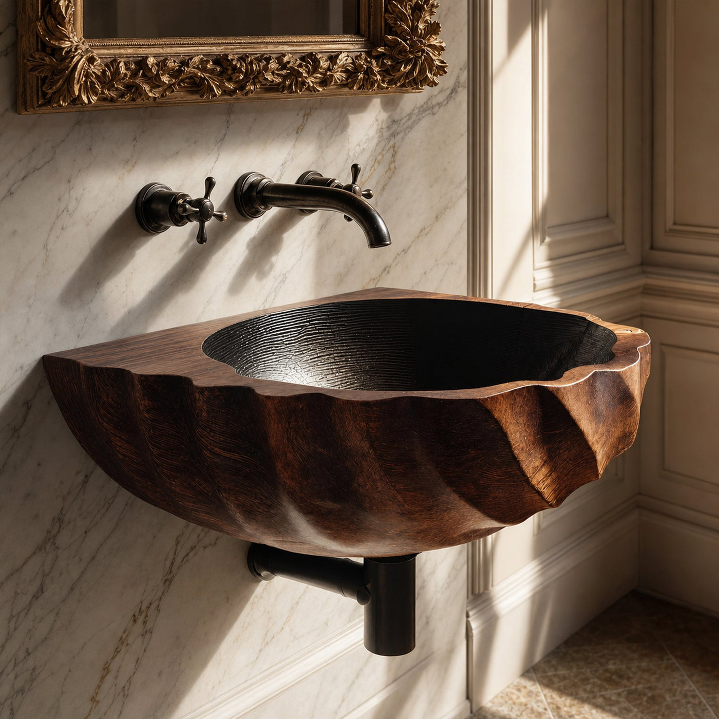 Modern Wooden Live Edge Wood Basin For Minimalist Bathroom Design