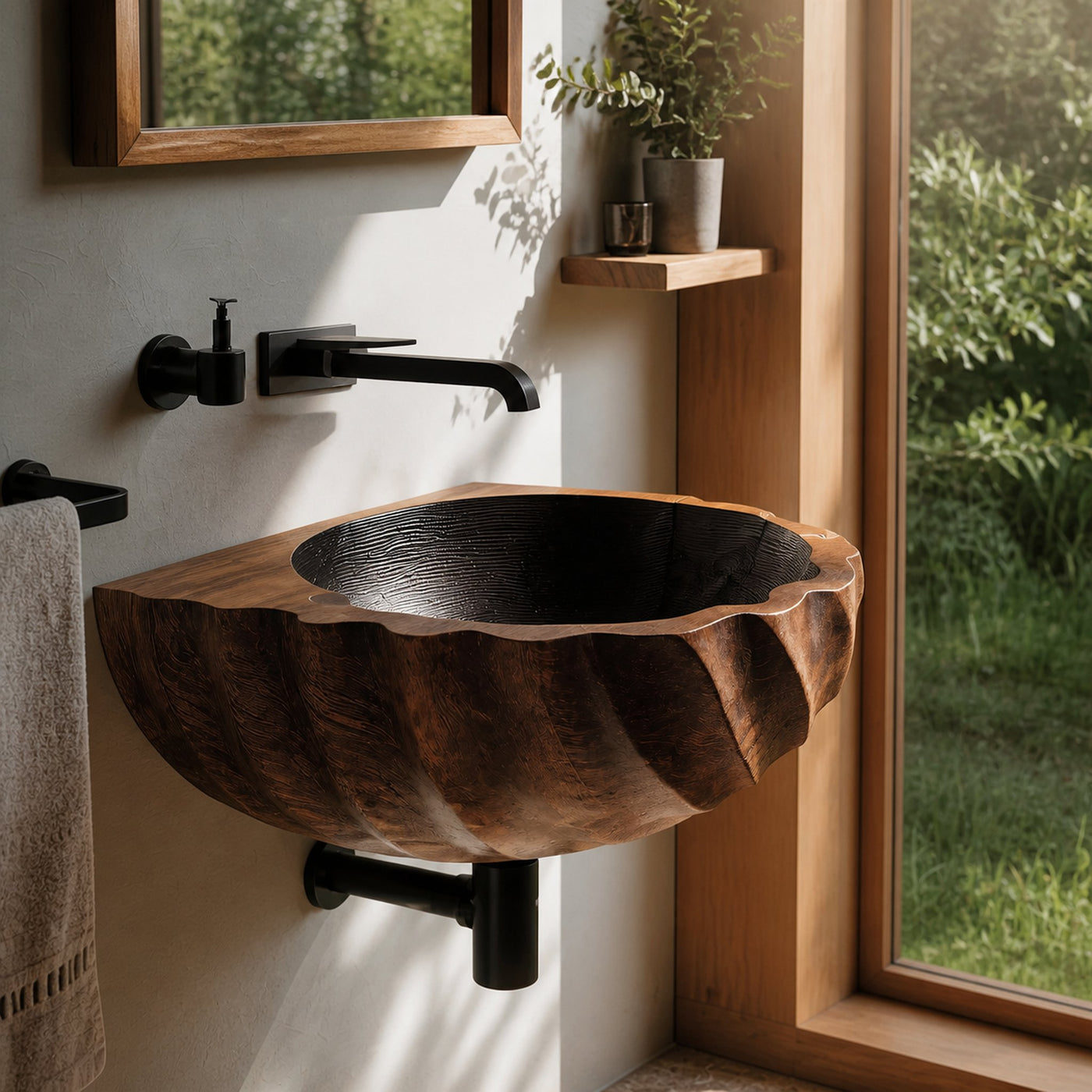 Modern Wooden Live Edge Wood Basin For Minimalist Bathroom Design - product view 6