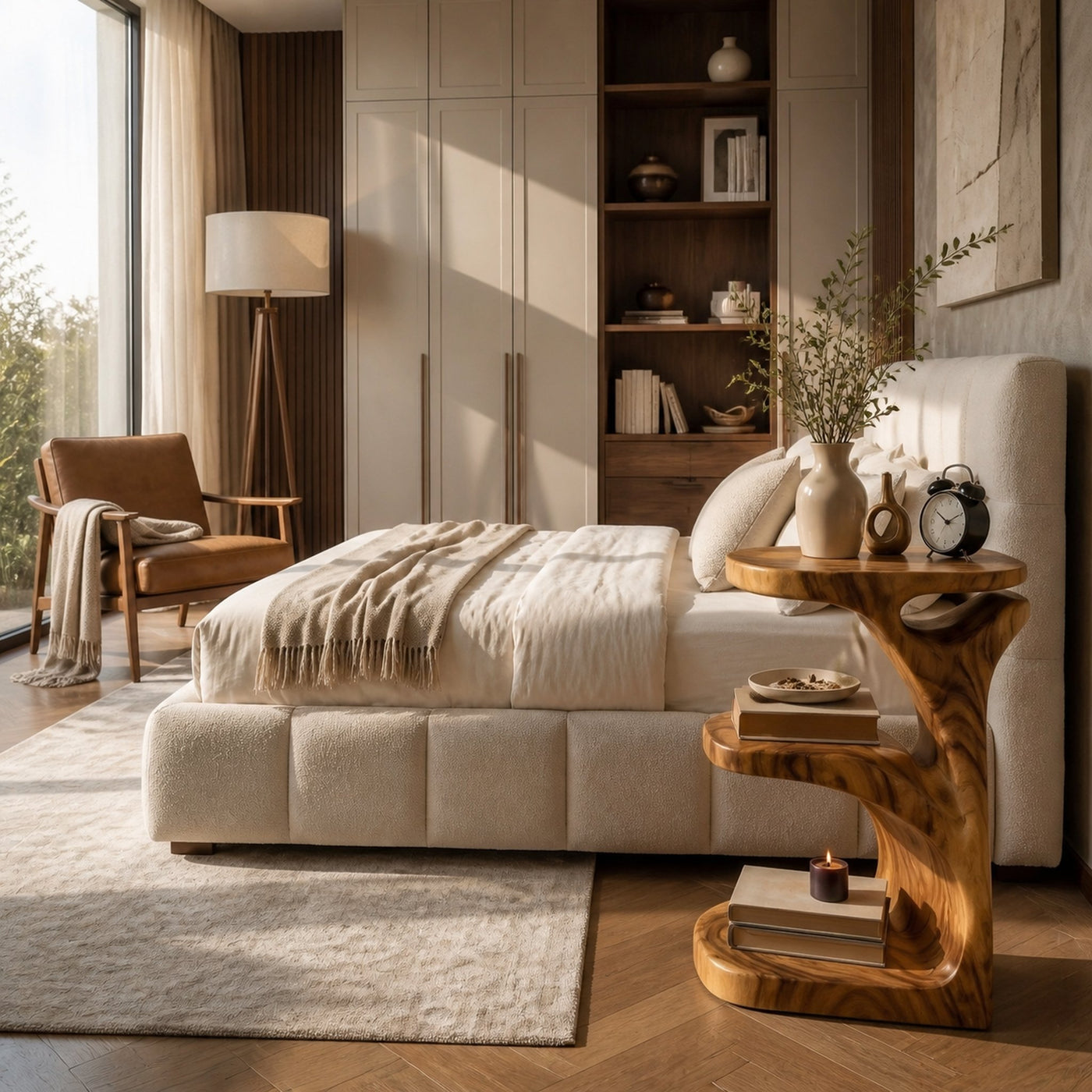Modern Wooden Nightstand With Open Shelf For Bedroom - product view 6
