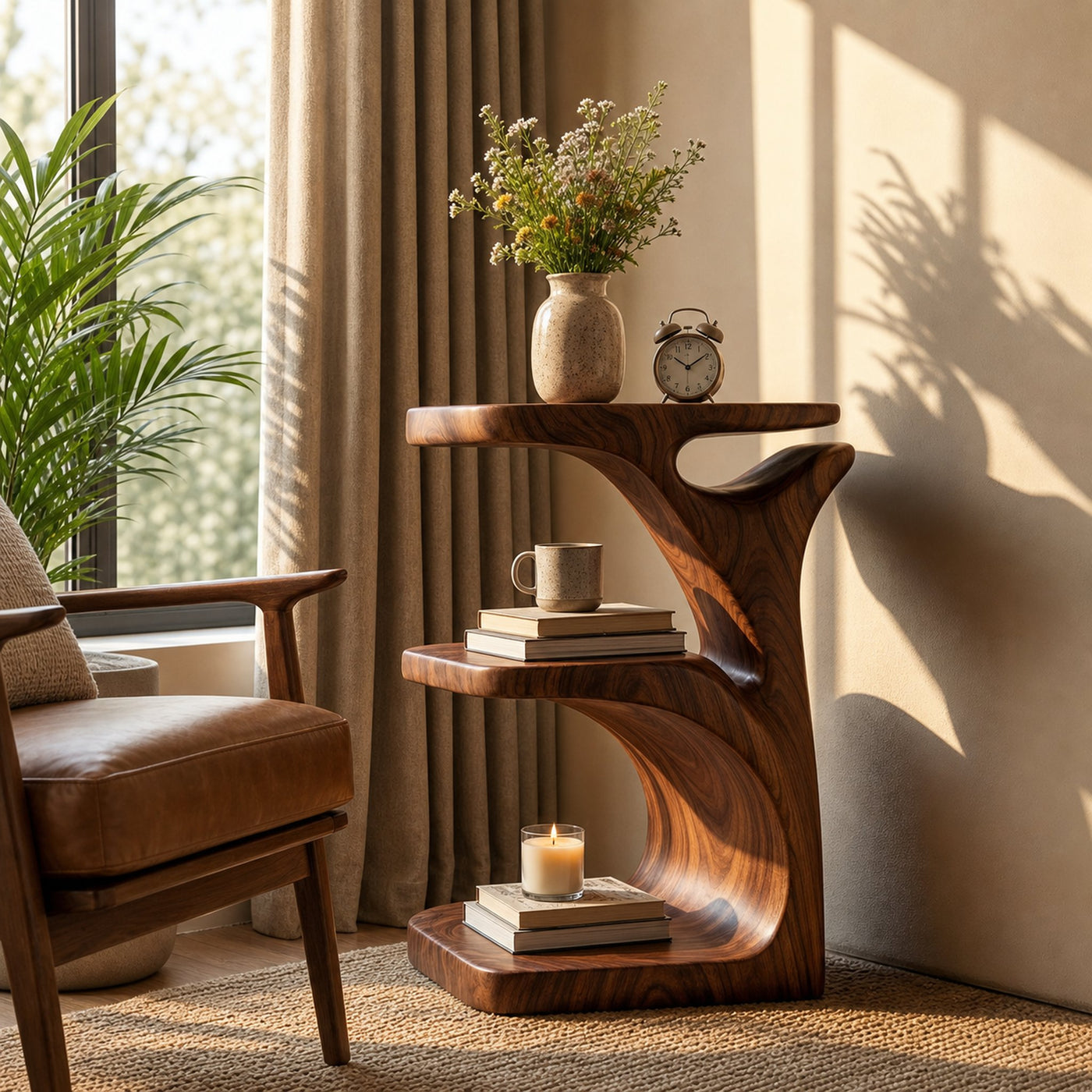 Modern Wooden Nightstand With Open Shelf For Bedroom - product view 7