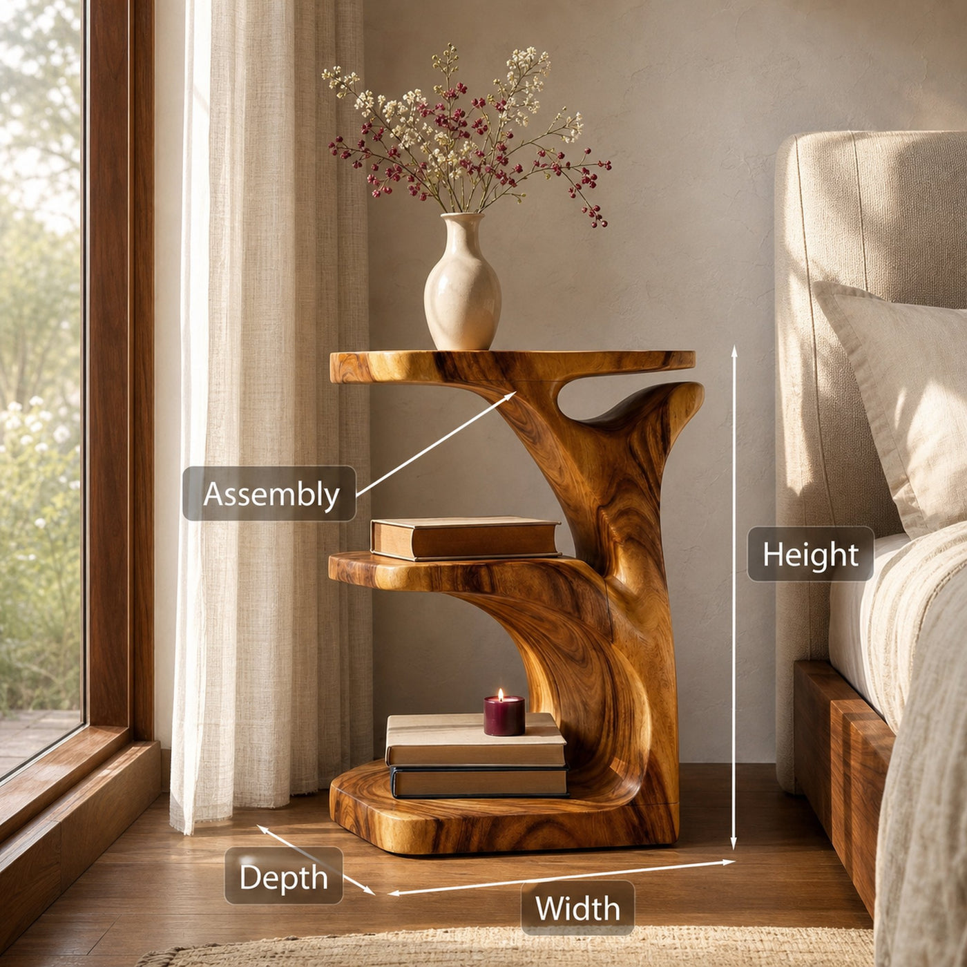 Modern Wooden Nightstand With Open Shelf For Bedroom - product view 8