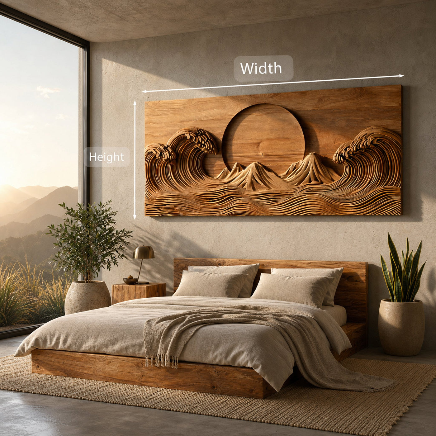 Modern Wooden Ocean Wave Wall Art Hand Carved For Bedroom Decor - product view 7