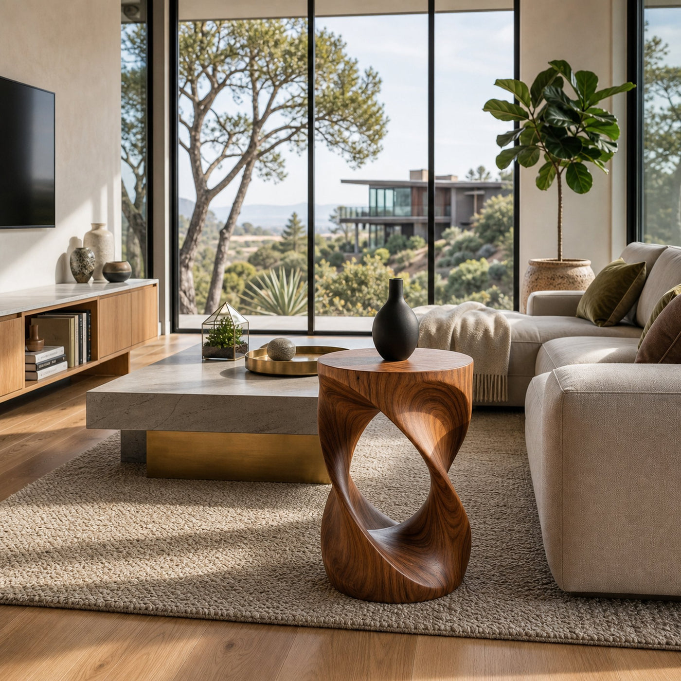 Modern Wooden Open Loop Side Table For Living Furniture