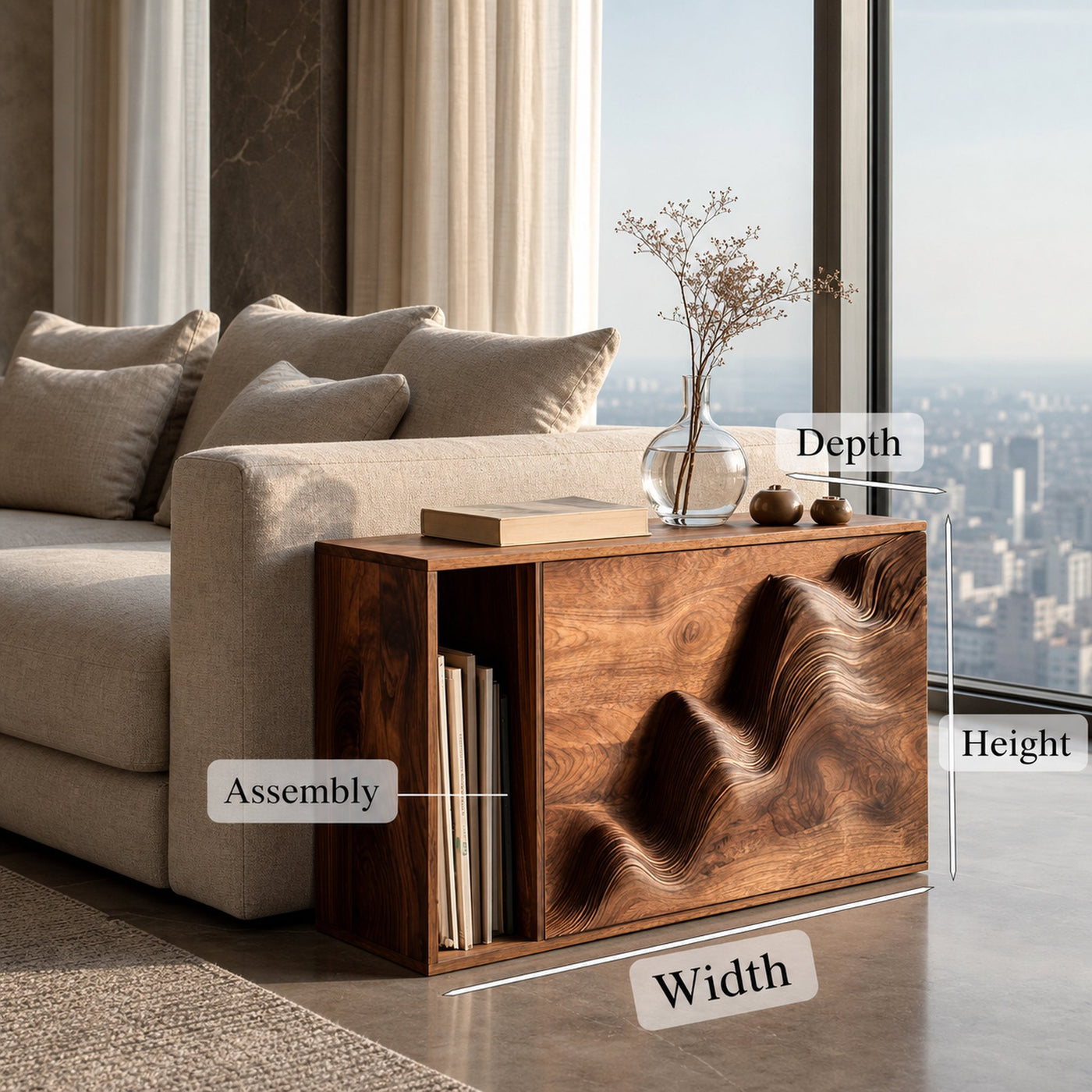 Modern Wooden Sculptural Wave Front Side Table For Living Room - product view 8