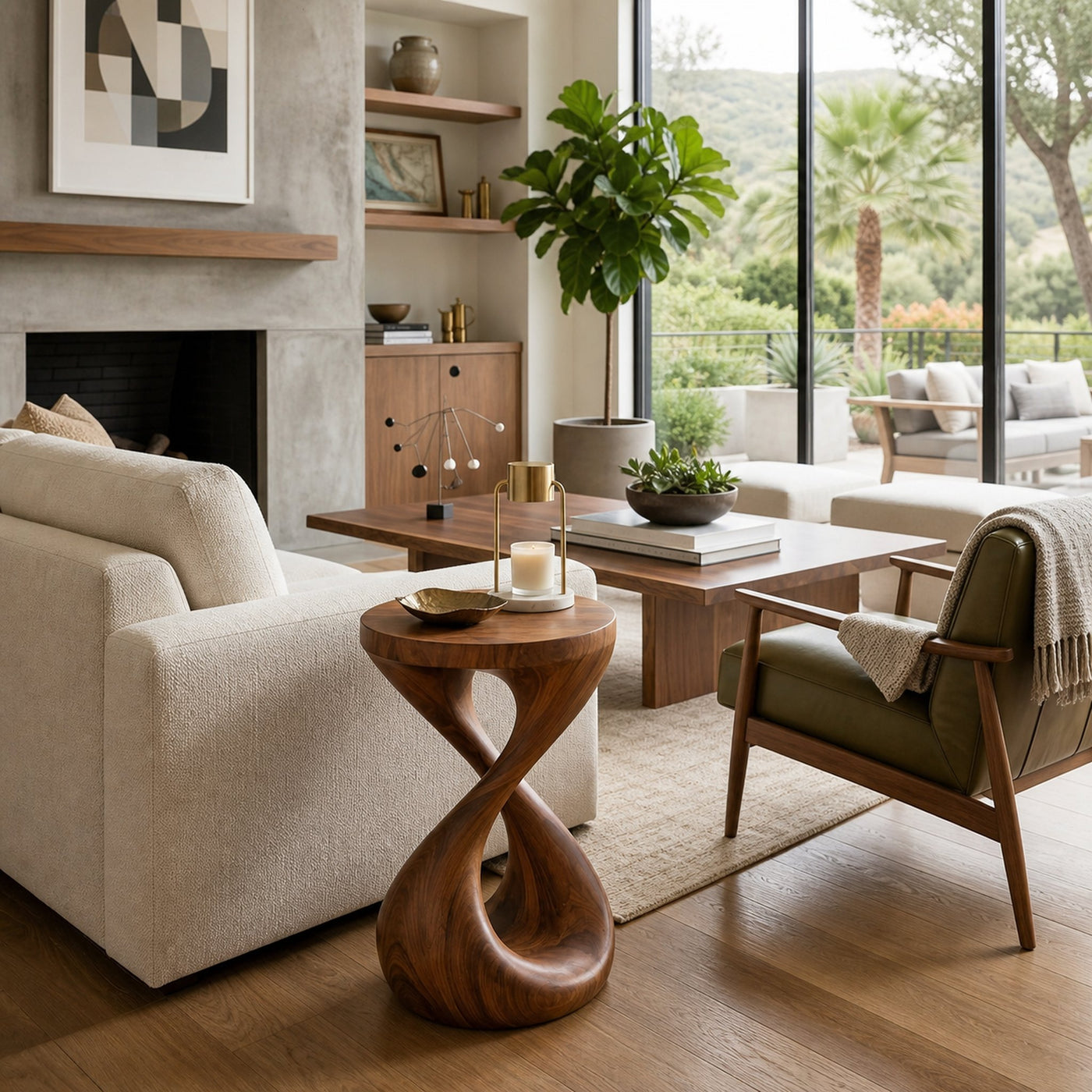 Modern Wooden Side Table With Infinity Base For Living Furniture
