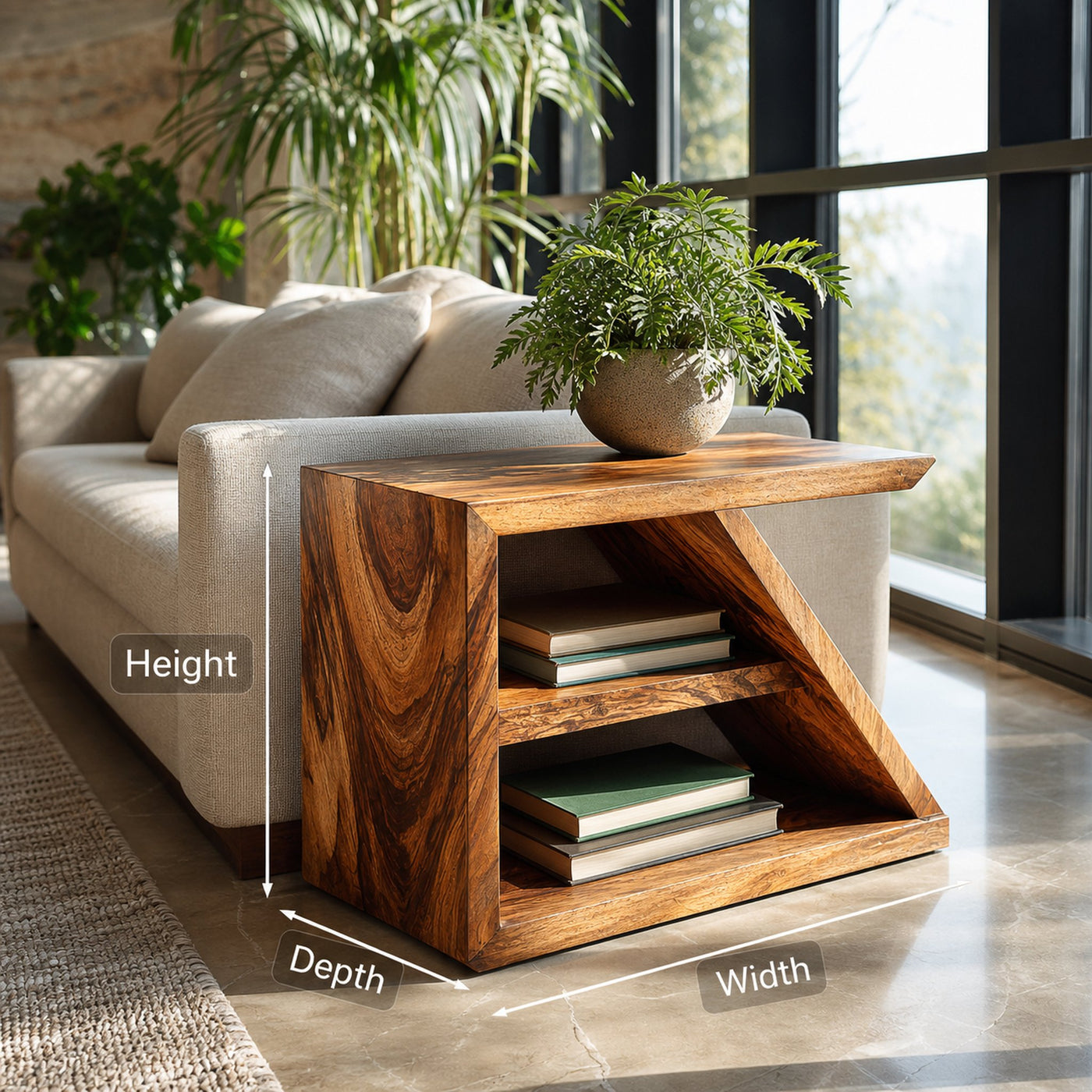Modern Wooden Side Table With Open Shelf For Interior Decor - product view 7
