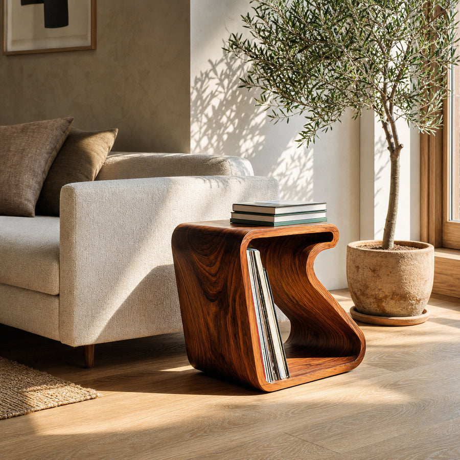 Modern Wooden Side Table With Open Storage For Living Spaces