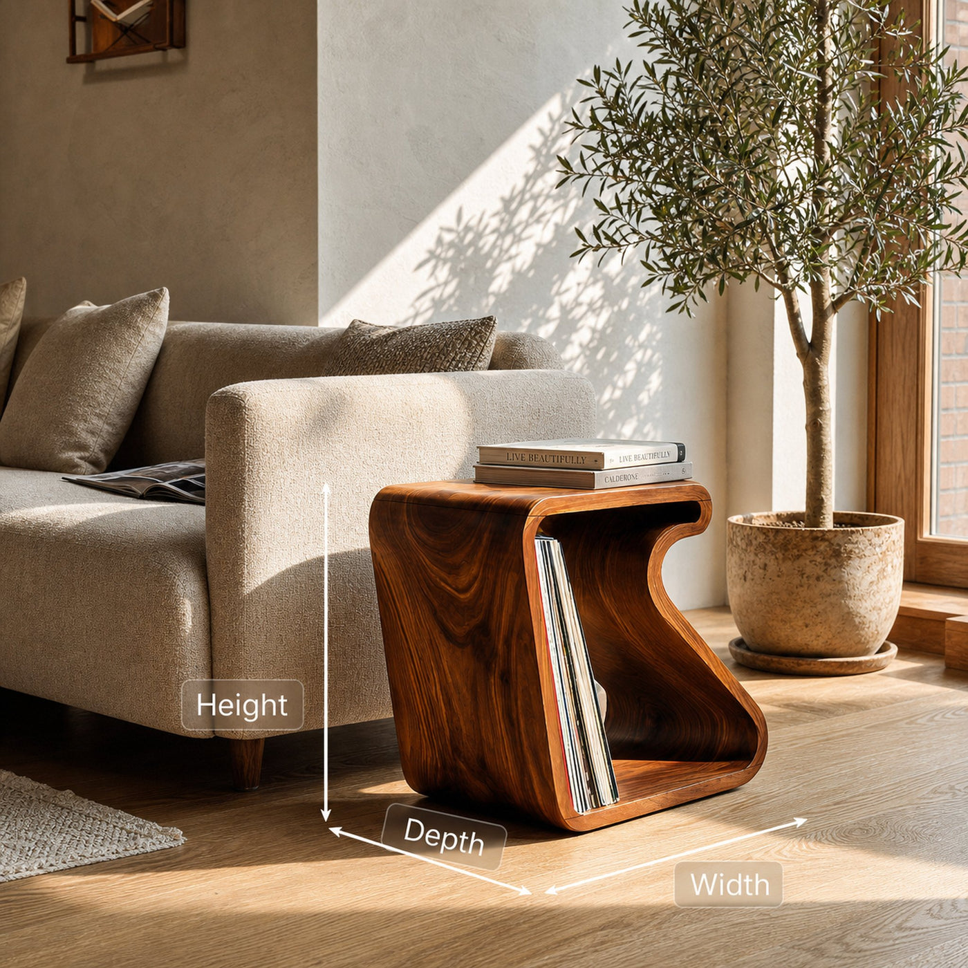 Modern Wooden Side Table With Open Storage For Living Spaces - product view 7