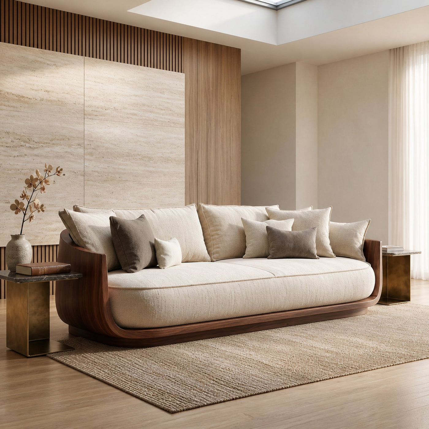 Modern Wooden Sofa With Flowing Rounded Edges For Home - product view 7