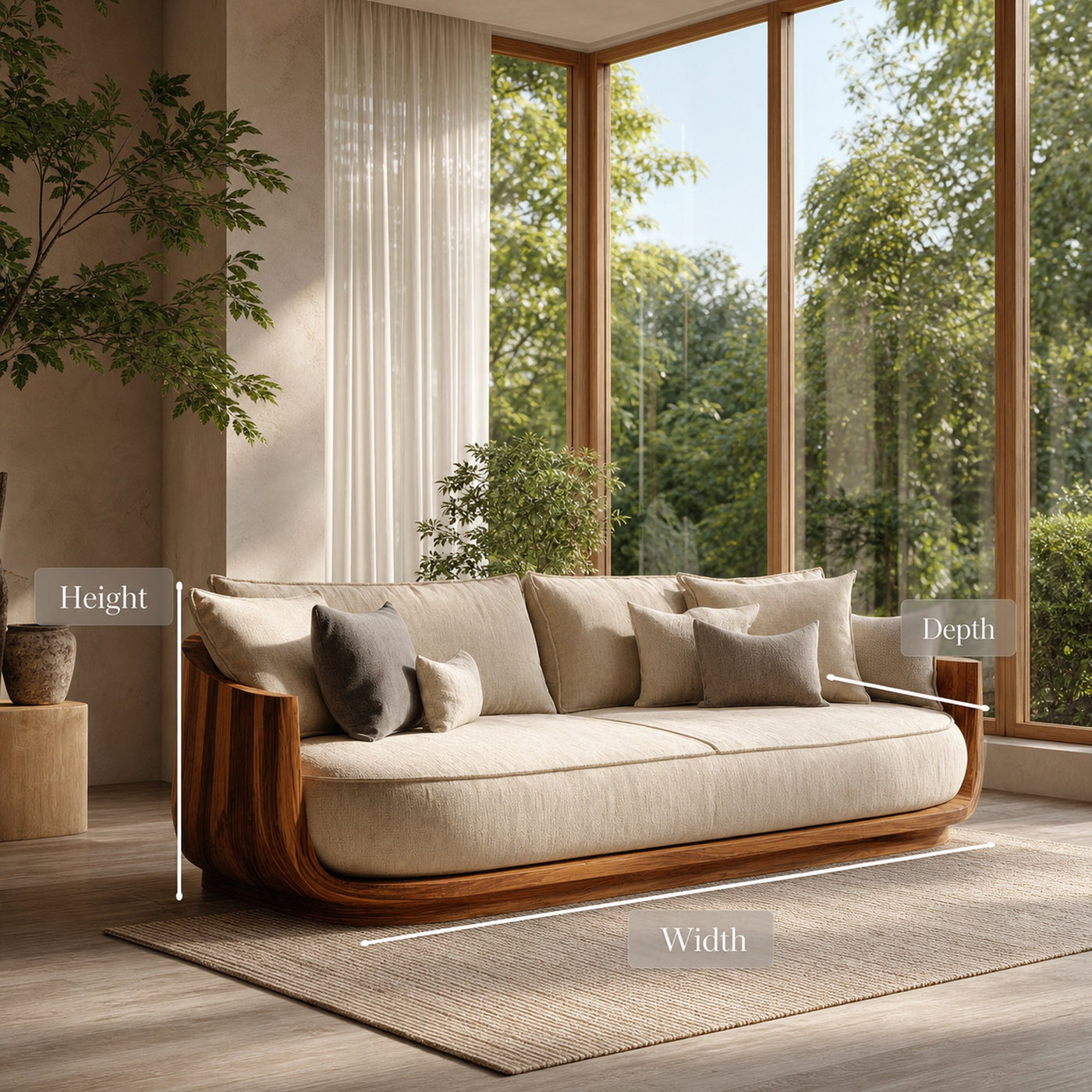 Modern Wooden Sofa With Flowing Rounded Edges For Home - product view 8
