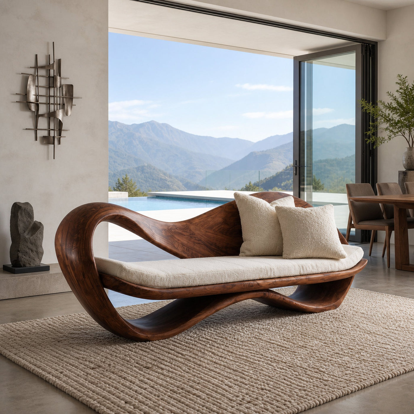 Modern Wooden Sofa With Sculptural Frame For Home Living - product view 7