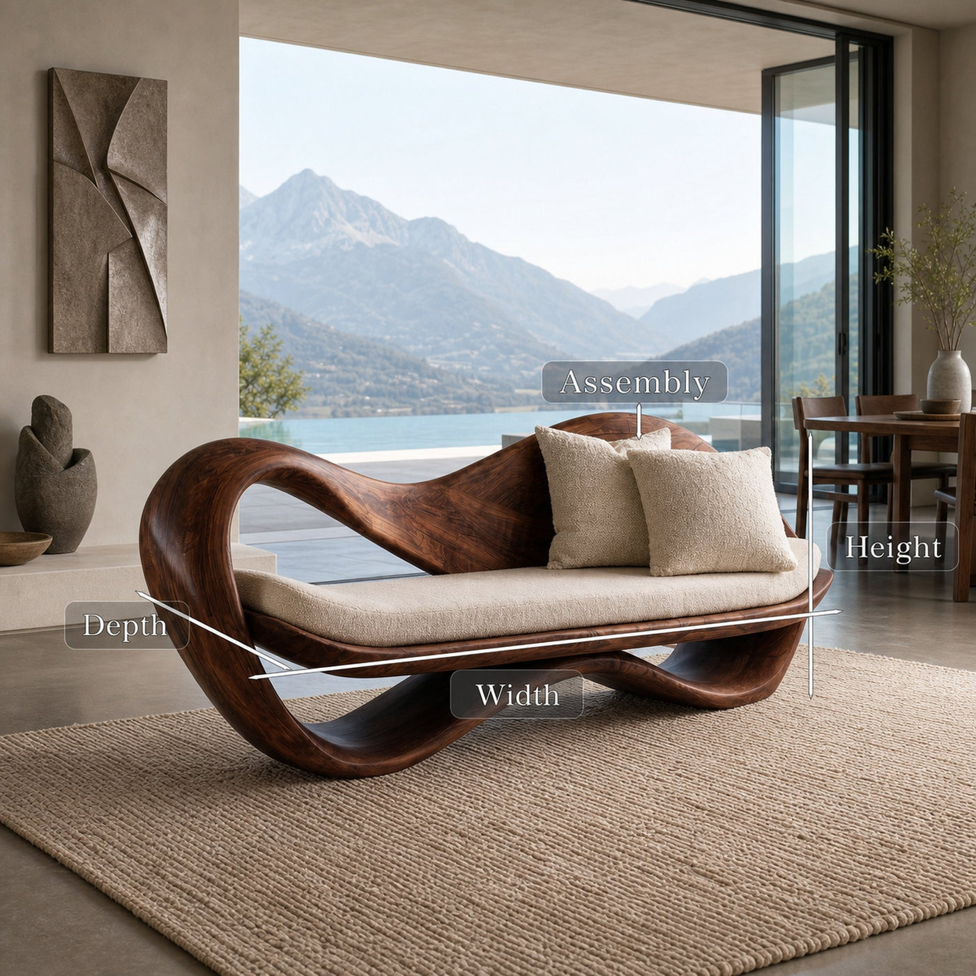 Modern Wooden Sofa With Sculptural Frame For Home Living - product view 8