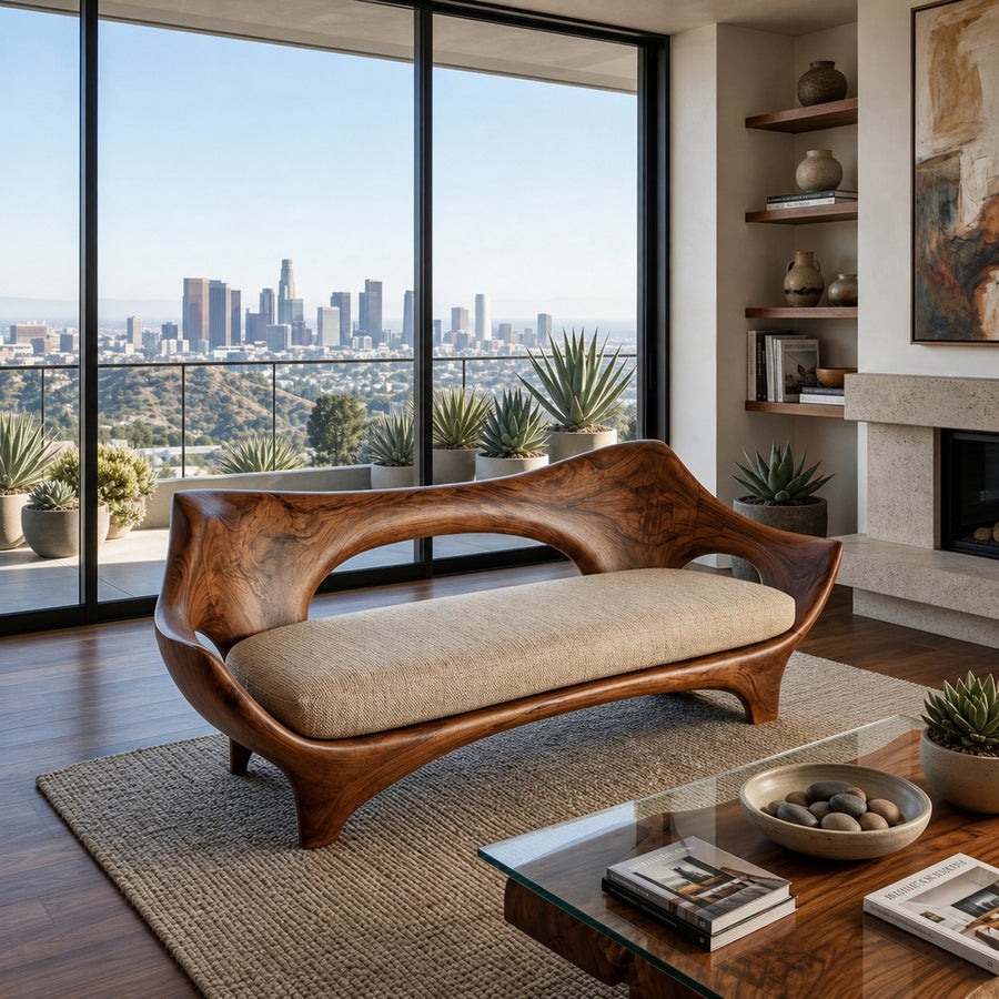 Modern Wooden Sofa With Sculptural Shape For Home Living