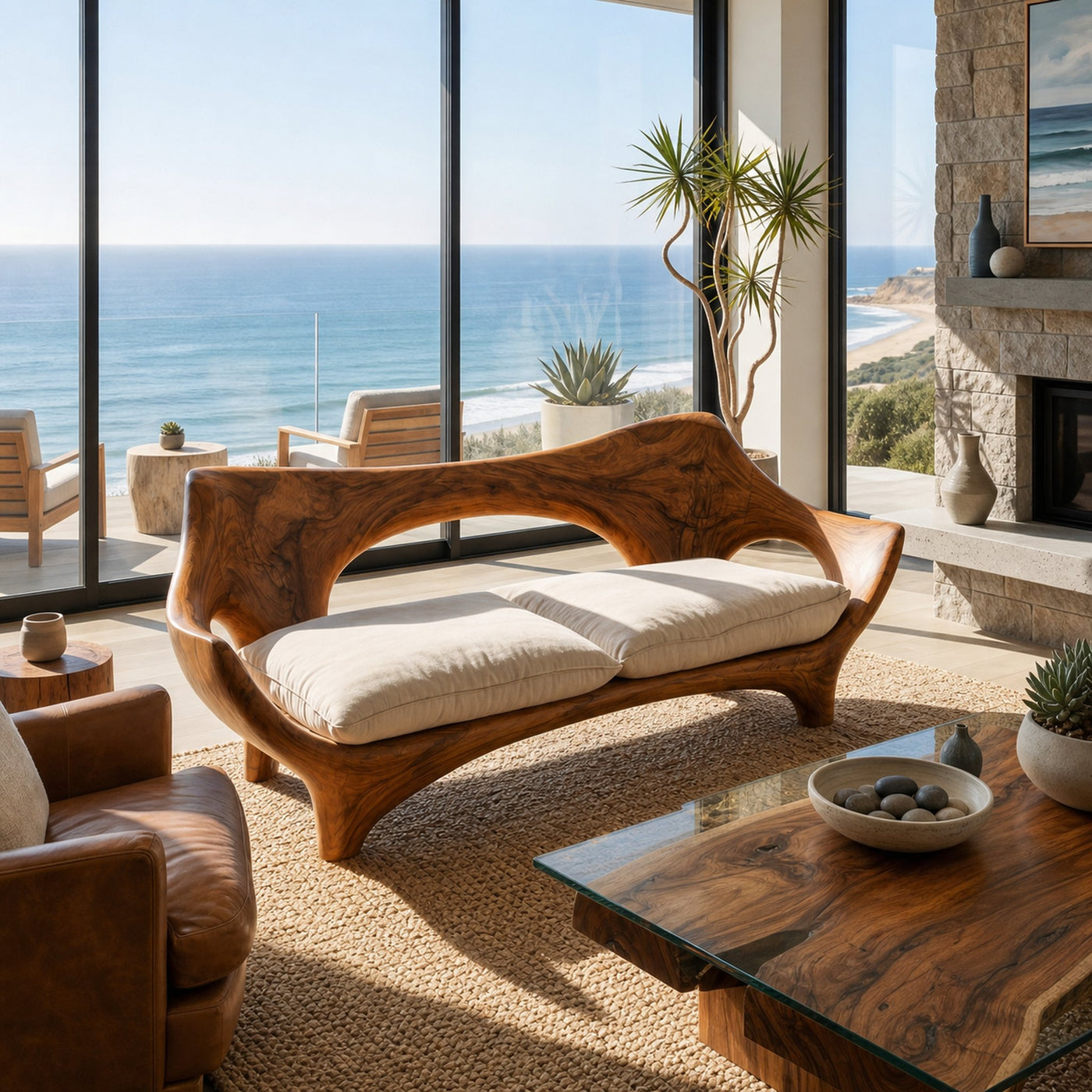 Modern Wooden Sofa With Sculptural Shape For Home Living - product view 6