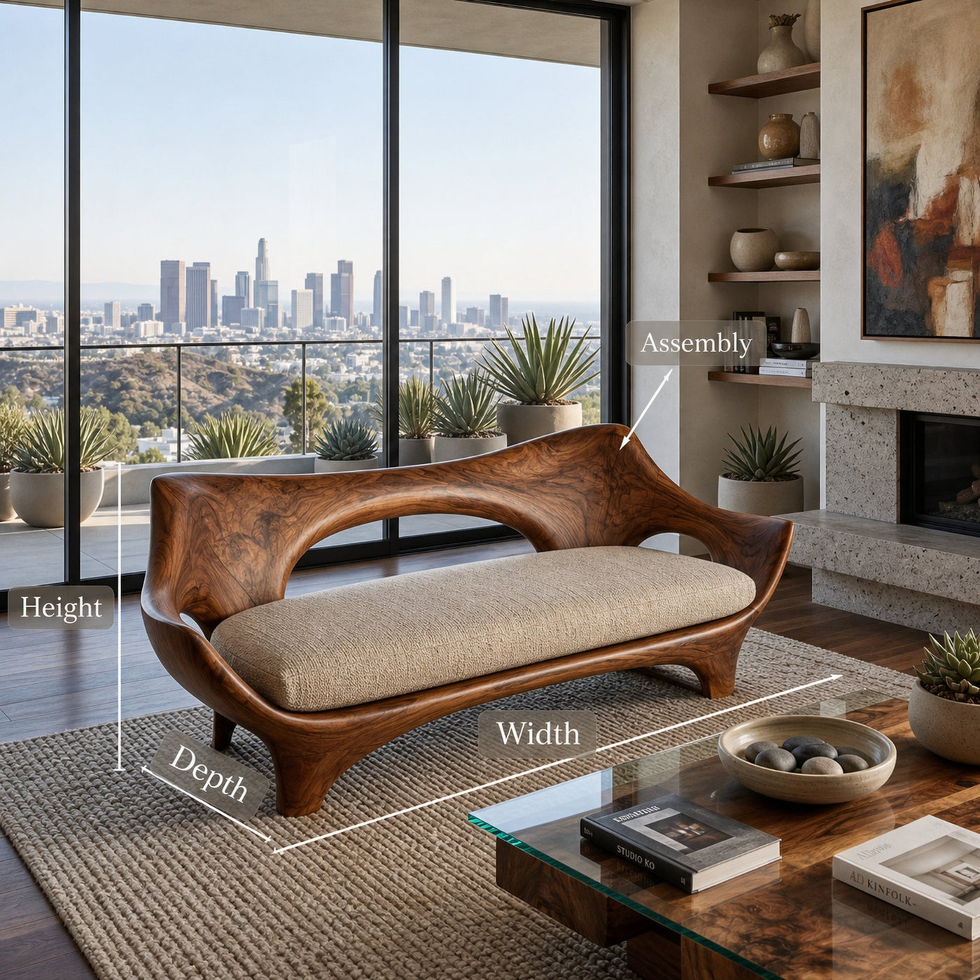 Modern Wooden Sofa With Sculptural Shape For Home Living - product view 8
