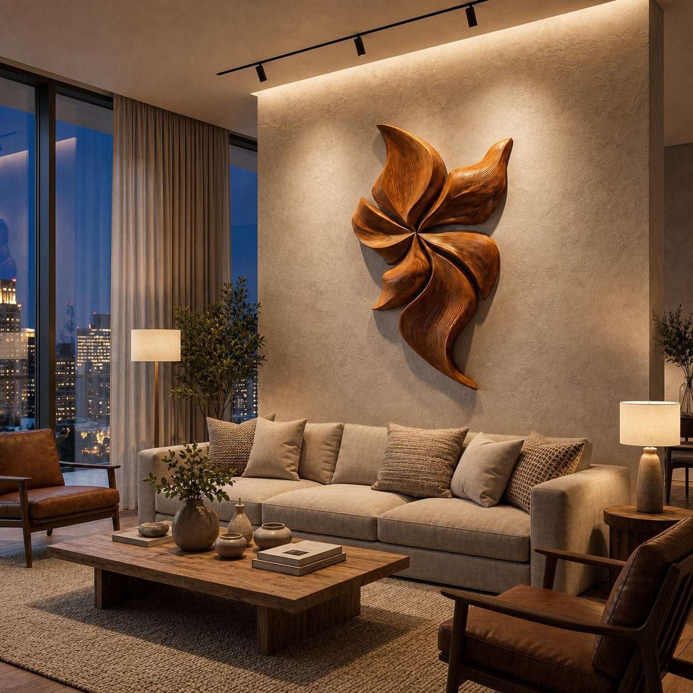 Modern Wooden Wall Art With Floral Inspired Sculpture For Living Room - product view 6