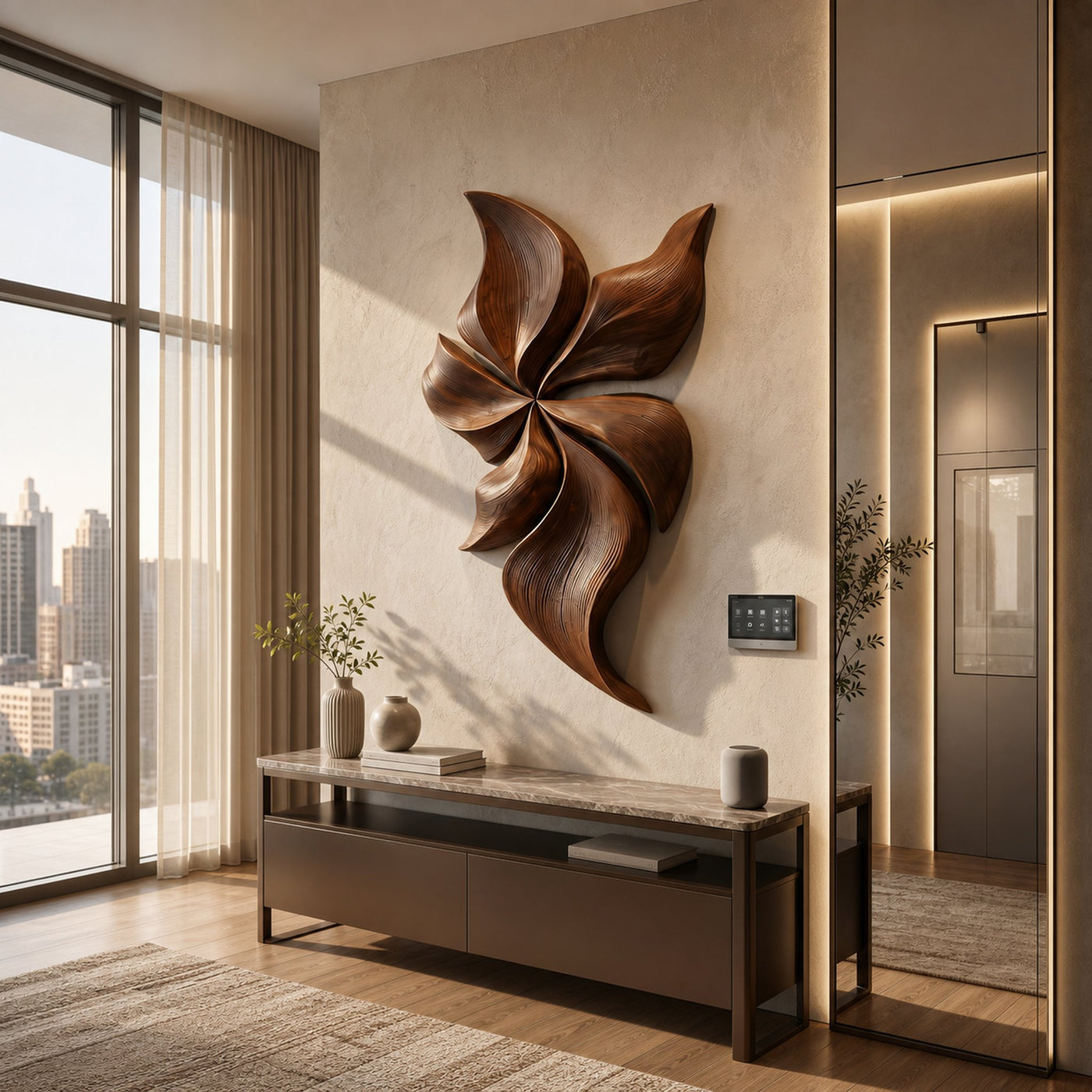 Modern Wooden Wall Art With Floral Inspired Sculpture For Living Room - product view 7