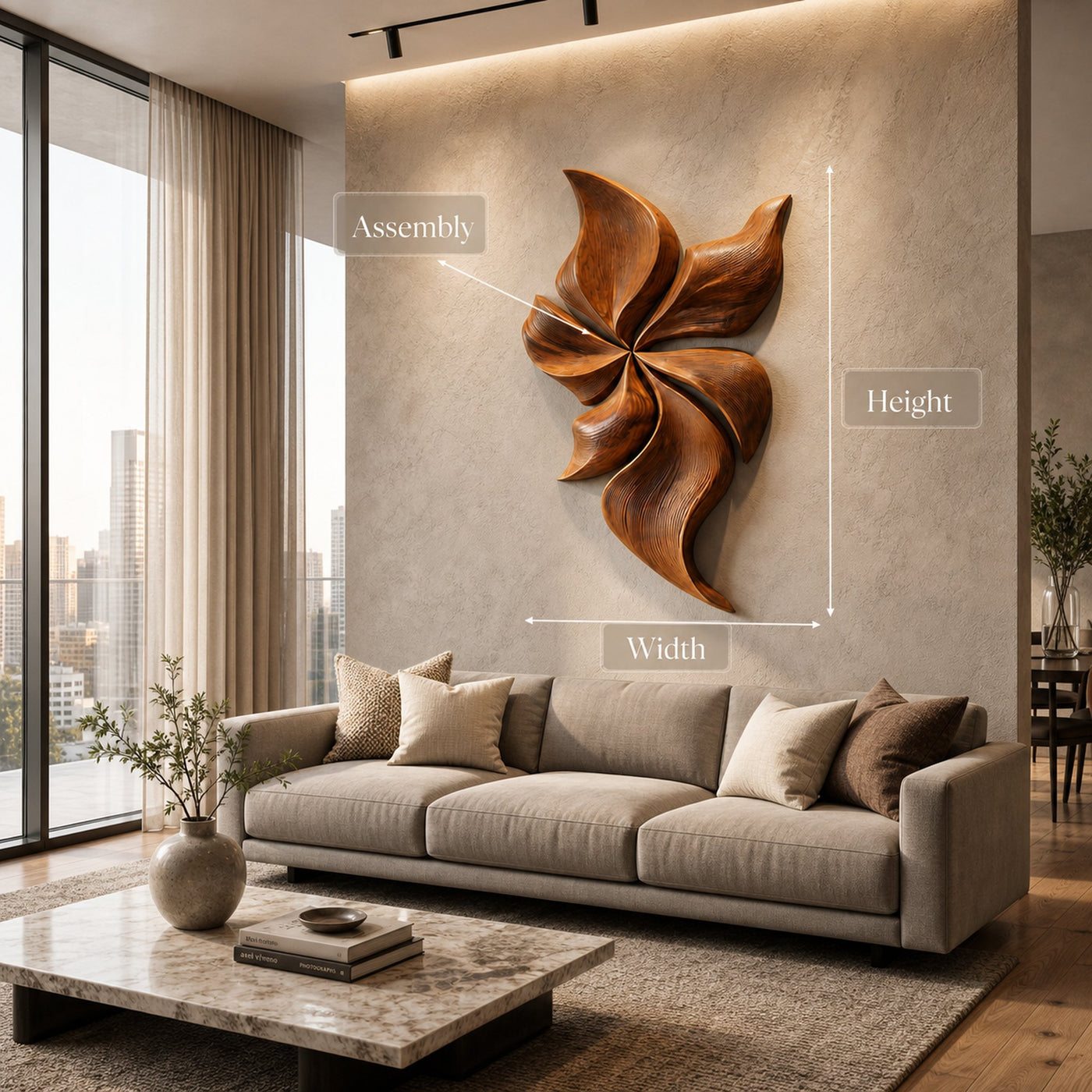 Modern Wooden Wall Art With Floral Inspired Sculpture For Living Room - product view 8