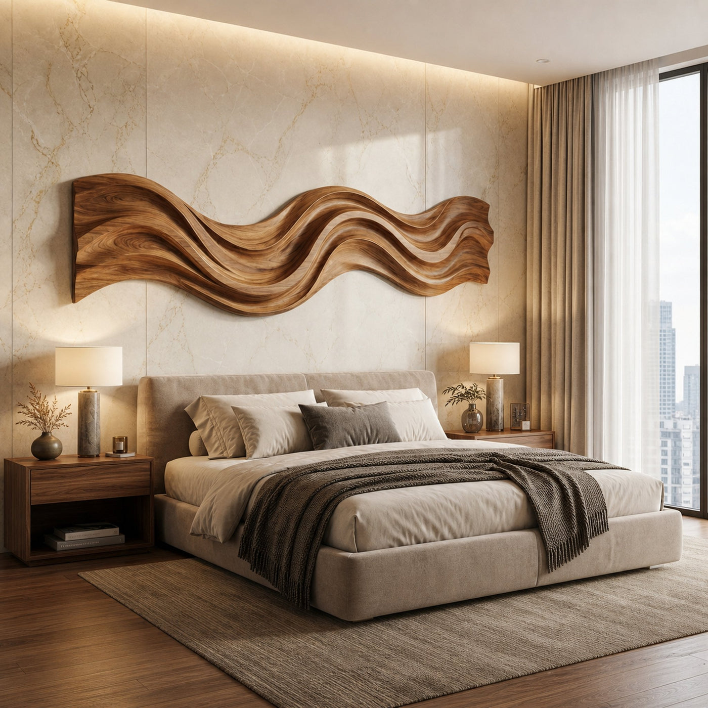 Modern Wooden Wall Art With Flowing Form For Living Space