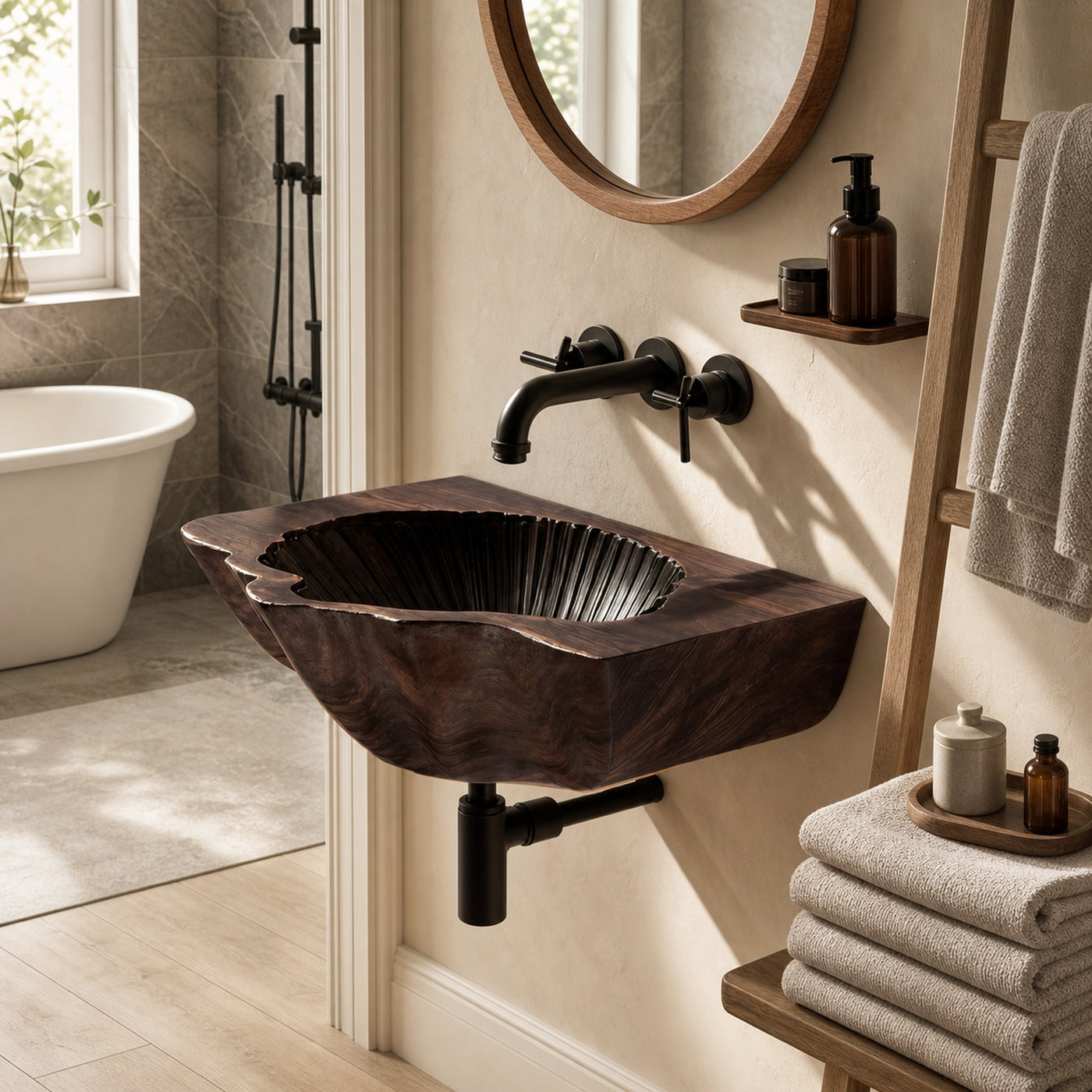Modern Wooden Wall Mounted Bathroom Sink For Floating Bathroom Design - product view 7