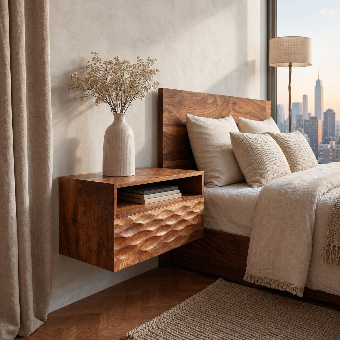 Modern Wooden Wall Mounted Nightstand With Open Shelf For Bedroom - product view 6