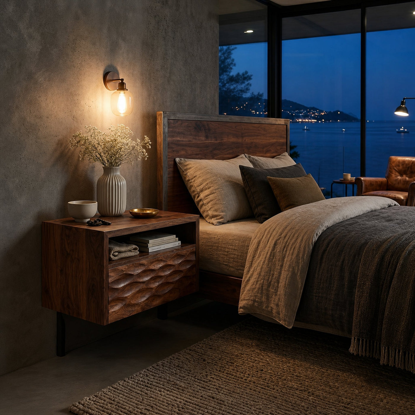 Modern Wooden Wall Mounted Nightstand With Open Shelf For Bedroom - product view 7