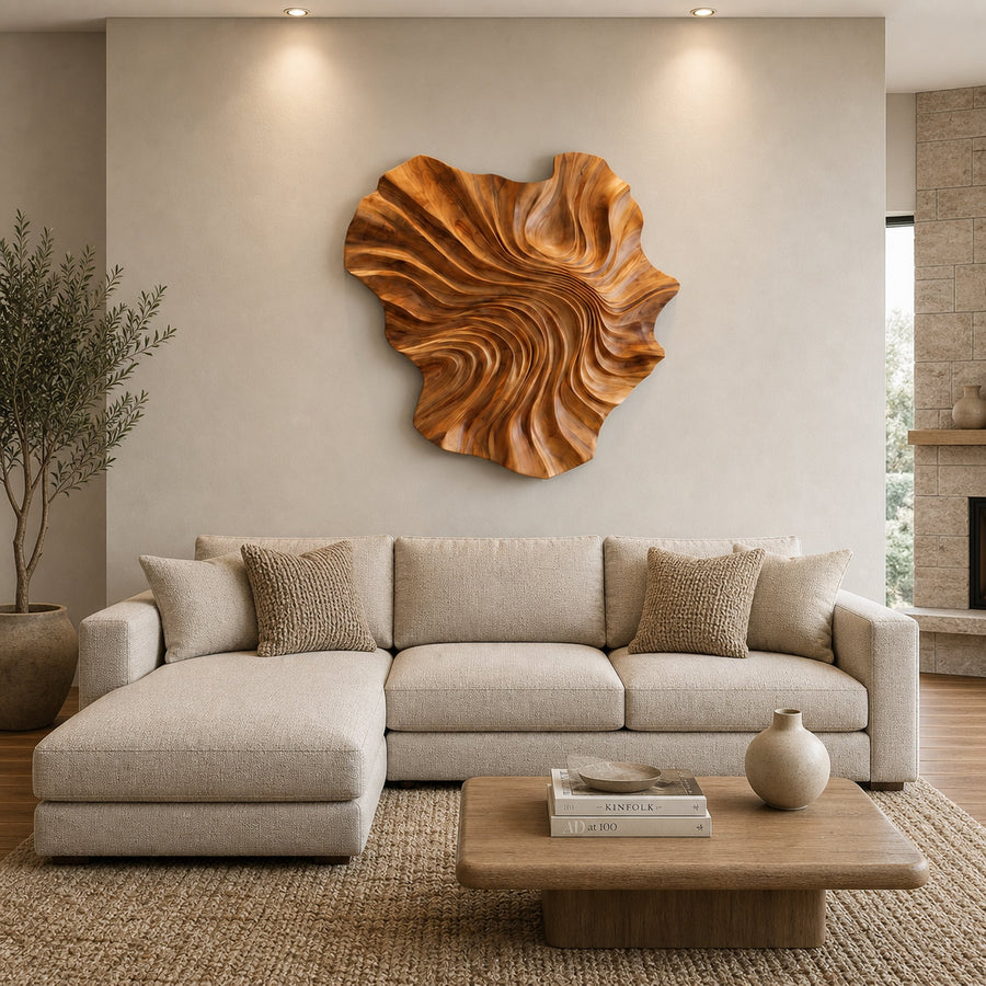 Modern Wooden Wave Wall Art For Statement Living Room Decor