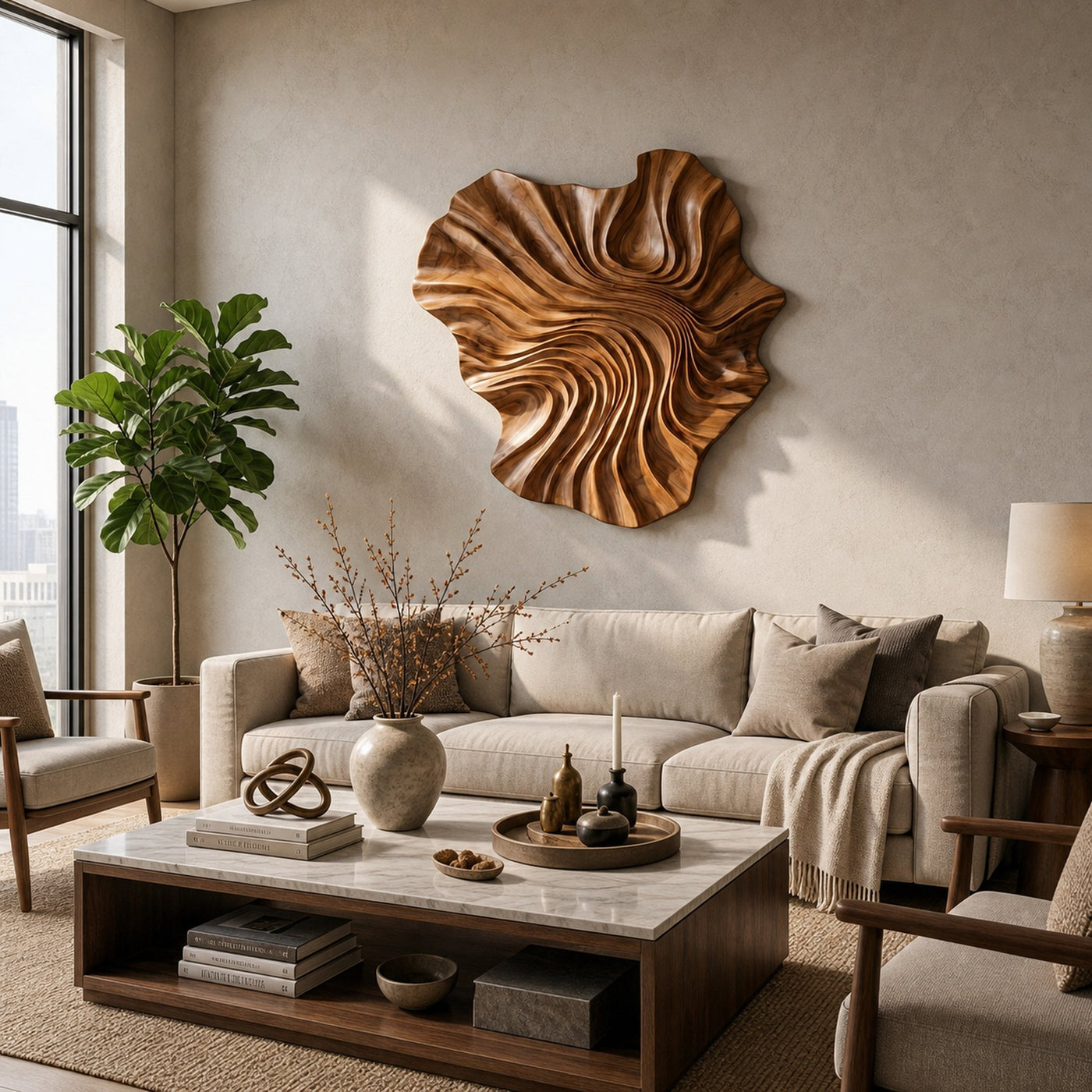 Modern Wooden Wave Wall Art For Statement Living Room Decor - product view 6