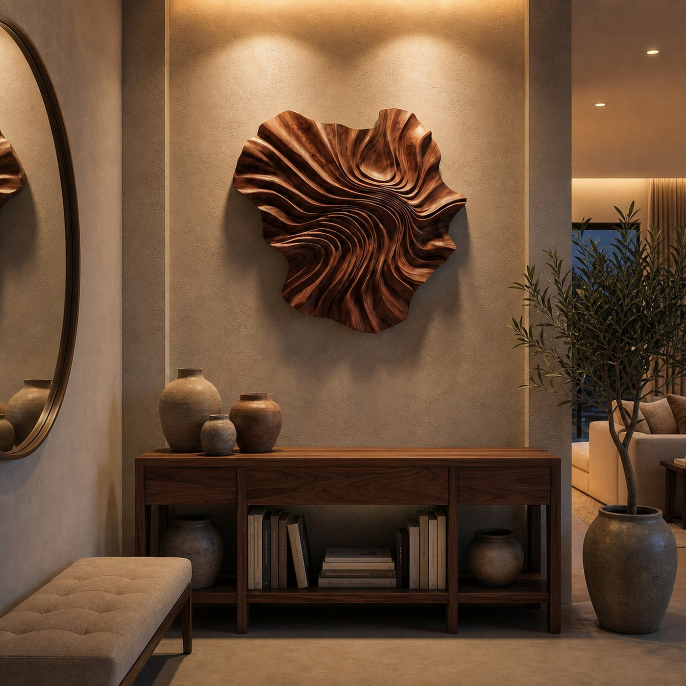 Modern Wooden Wave Wall Art For Statement Living Room Decor - product view 7