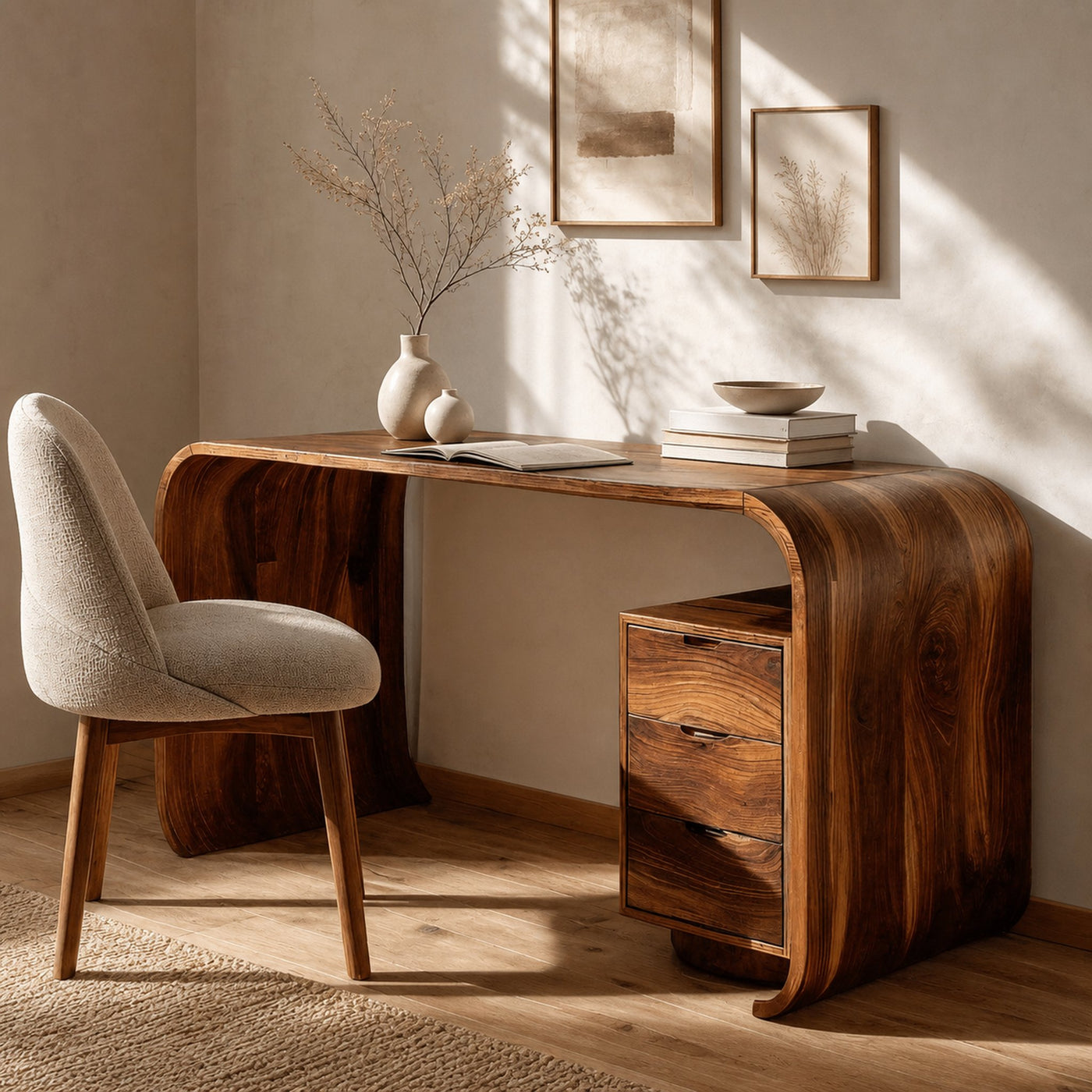Modern Wooden Writing Desk With Curved Frame For Workspace - product view 6