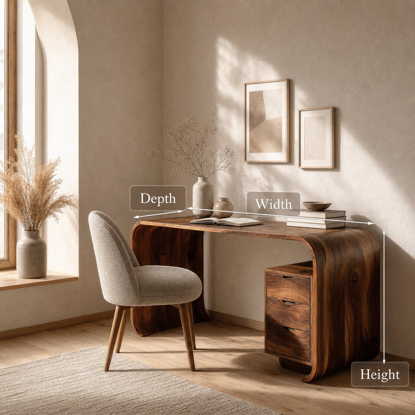 Modern Wooden Writing Desk With Curved Frame For Workspace - product view 7