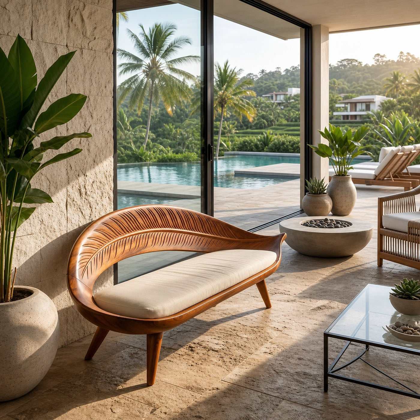Modern Woven Leaf Shape Bench For Garden Interior Space - product view 6