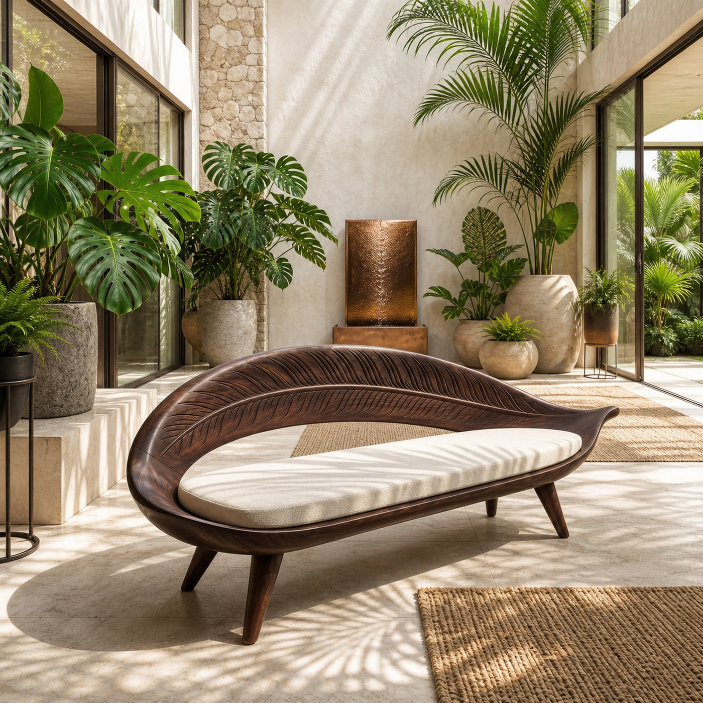 Modern Woven Leaf Shape Bench For Garden Interior Space - product view 7