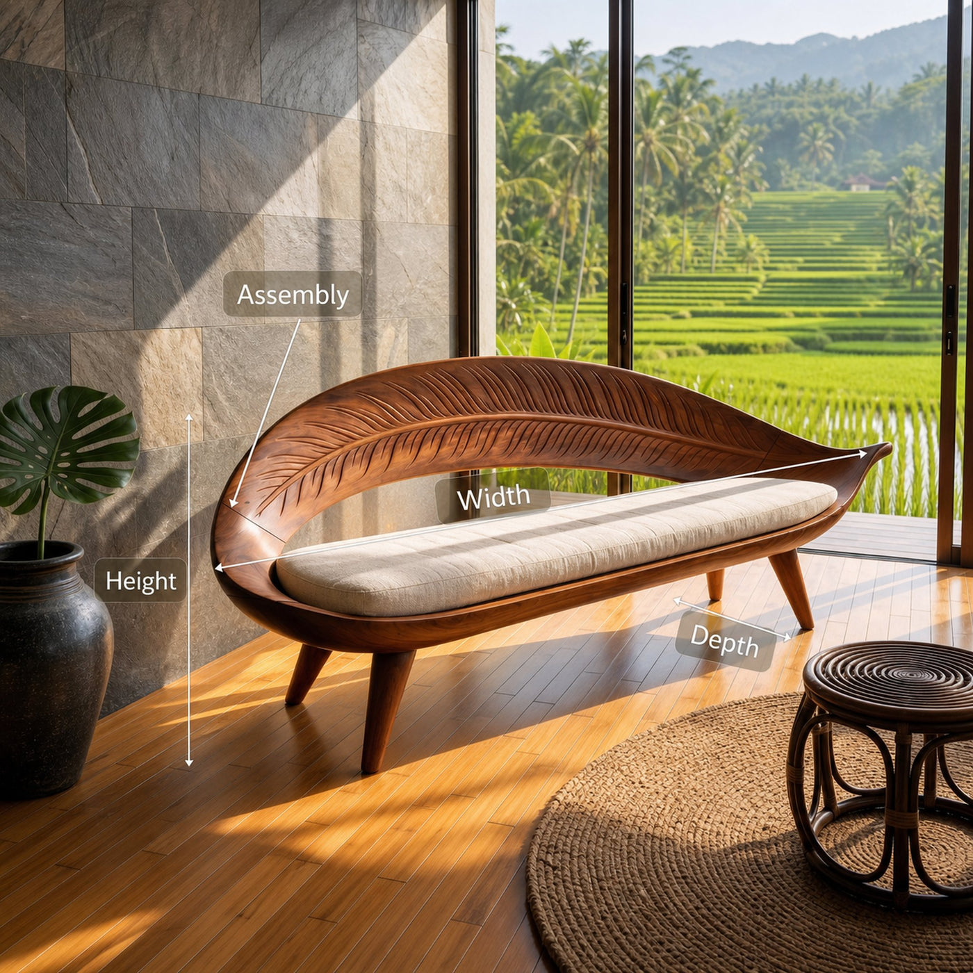 Modern Woven Leaf Shape Bench For Garden Interior Space - product view 8