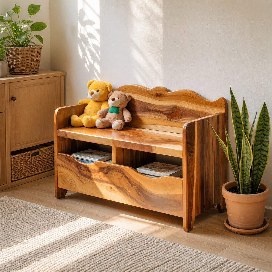 Montessori Bench With Book Storage For Kids Room Entryway And Playroom