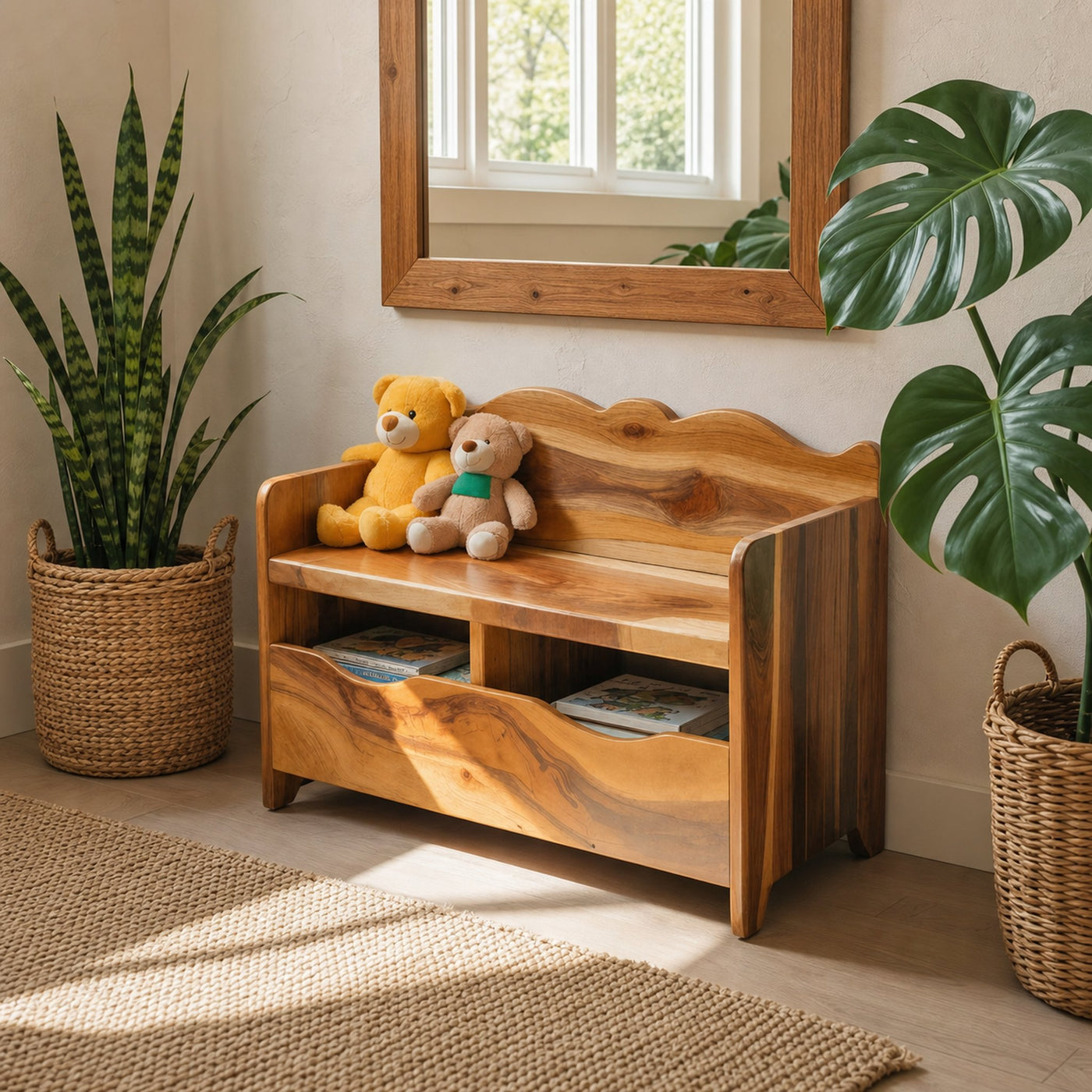 Montessori Bench With Book Storage For Kids Room Entryway And Playroom - product view 6