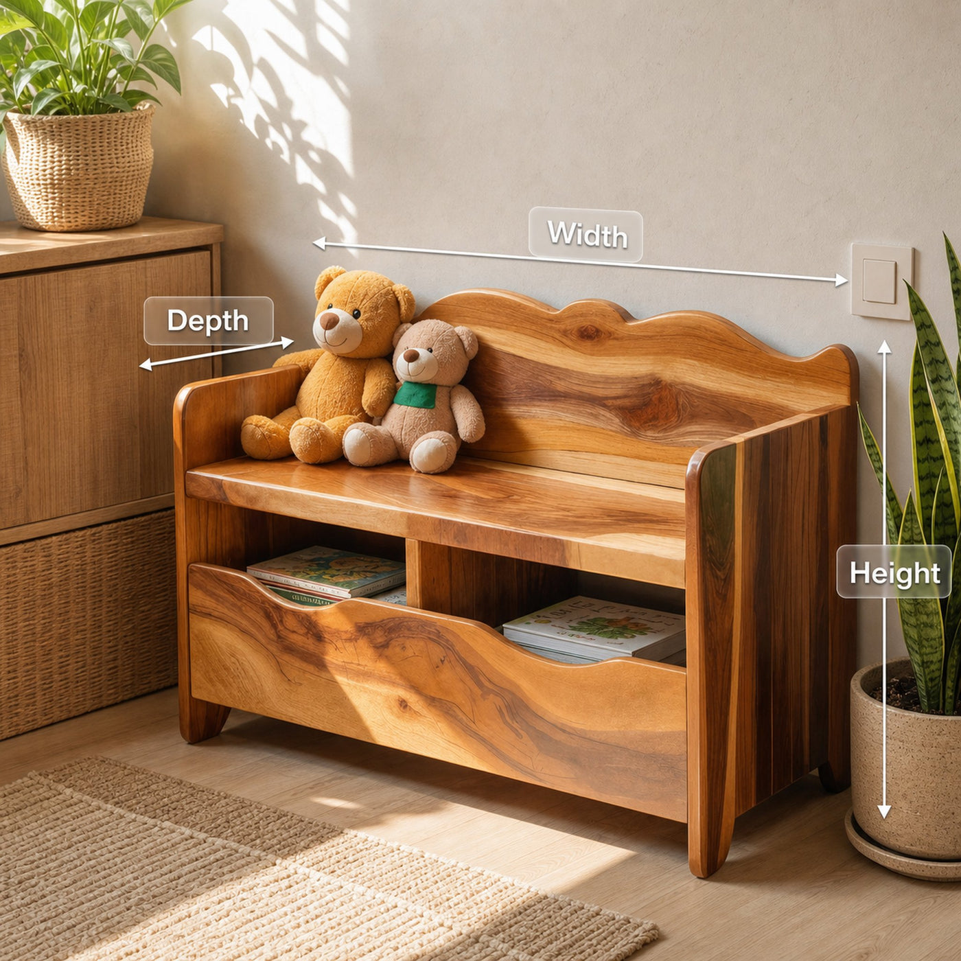 Montessori Bench With Book Storage For Kids Room Entryway And Playroom - product view 8