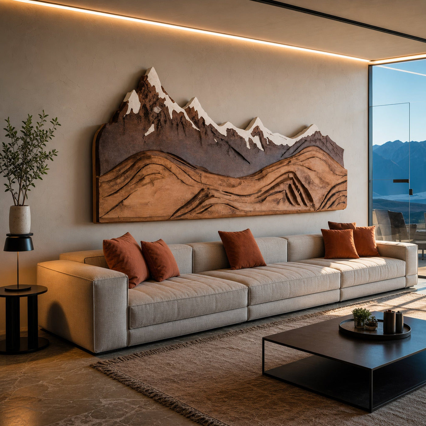 Mountain Wall Art Carving For Living Room And Nature Inspired Home - product view 6
