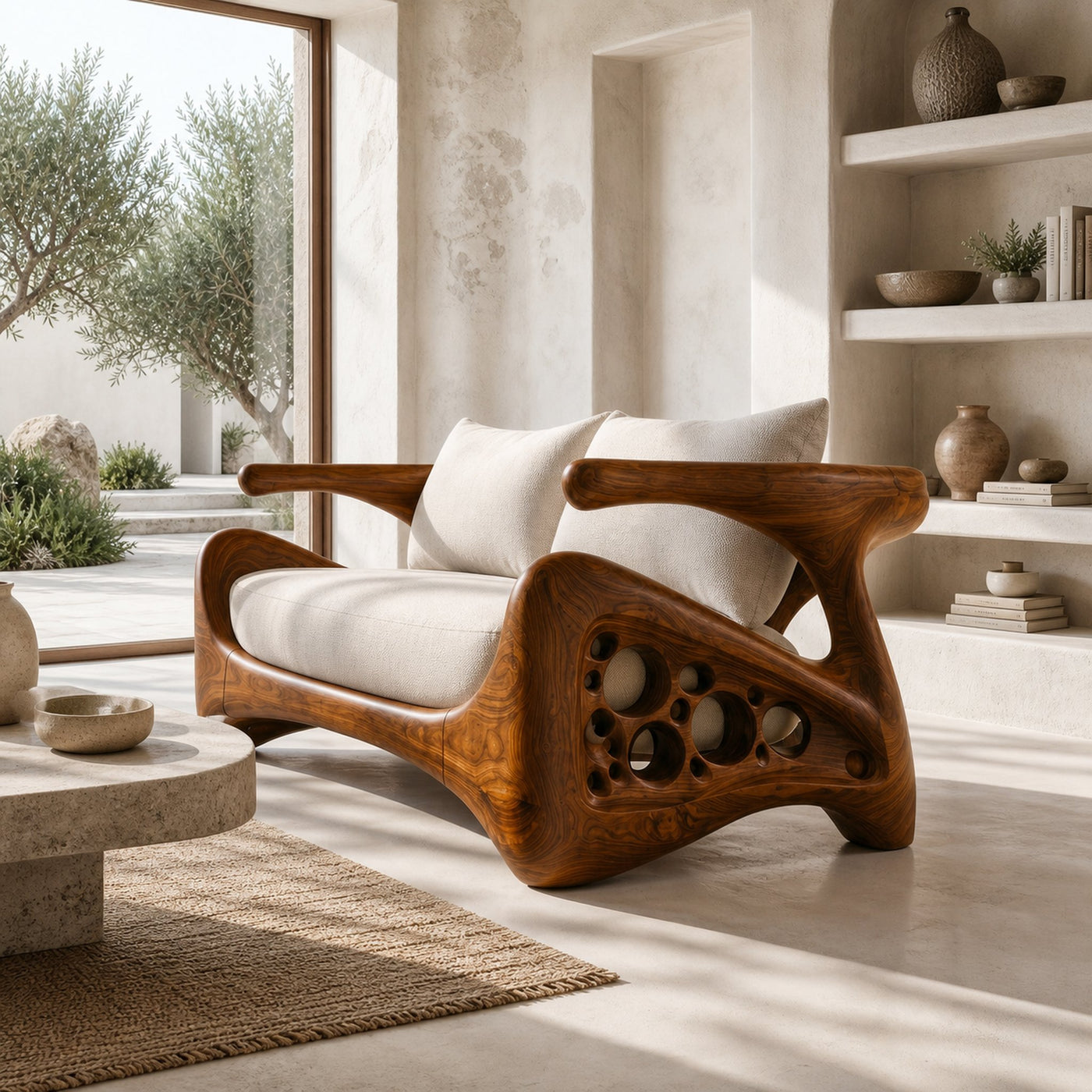 Natural Sofa Frame With Bold Sculptural Armrests For Living Room - product view 6
