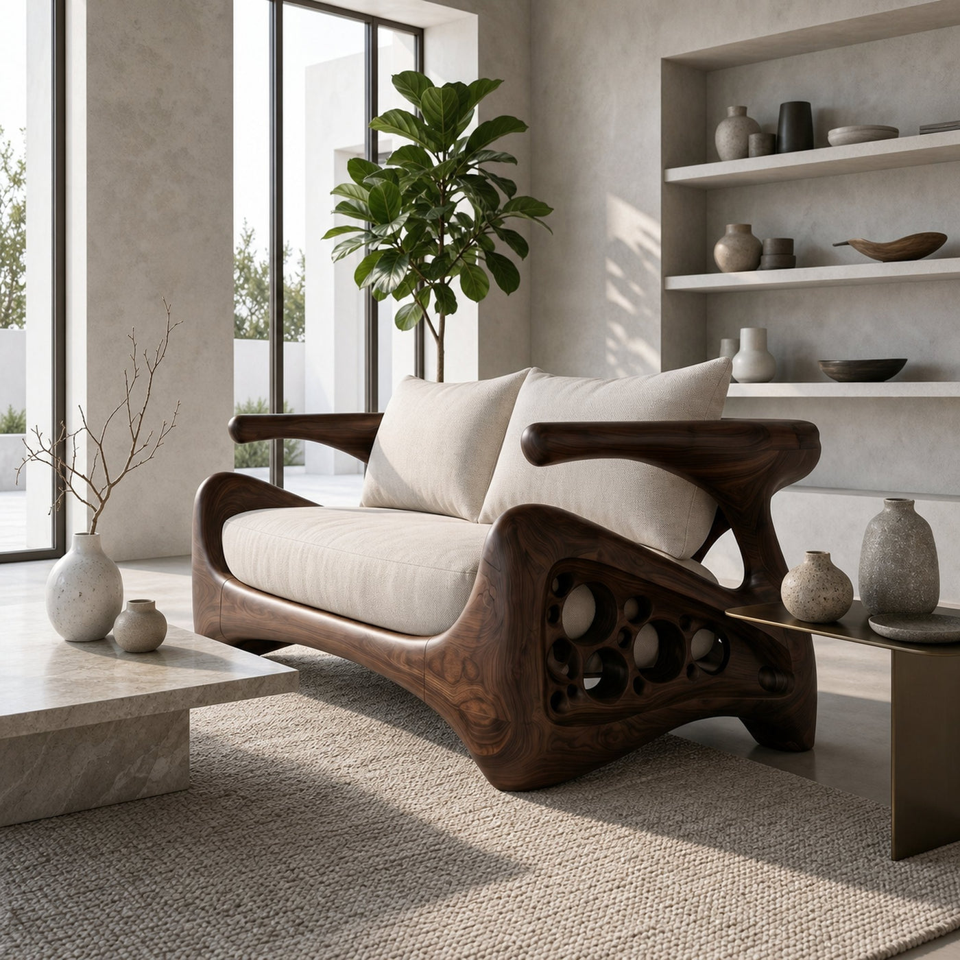 Natural Sofa Frame With Bold Sculptural Armrests For Living Room - product view 7