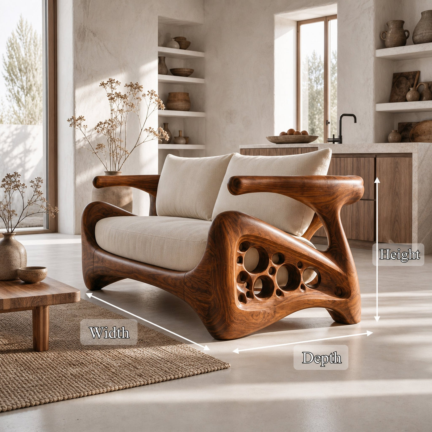 Natural Sofa Frame With Bold Sculptural Armrests For Living Room - product view 8